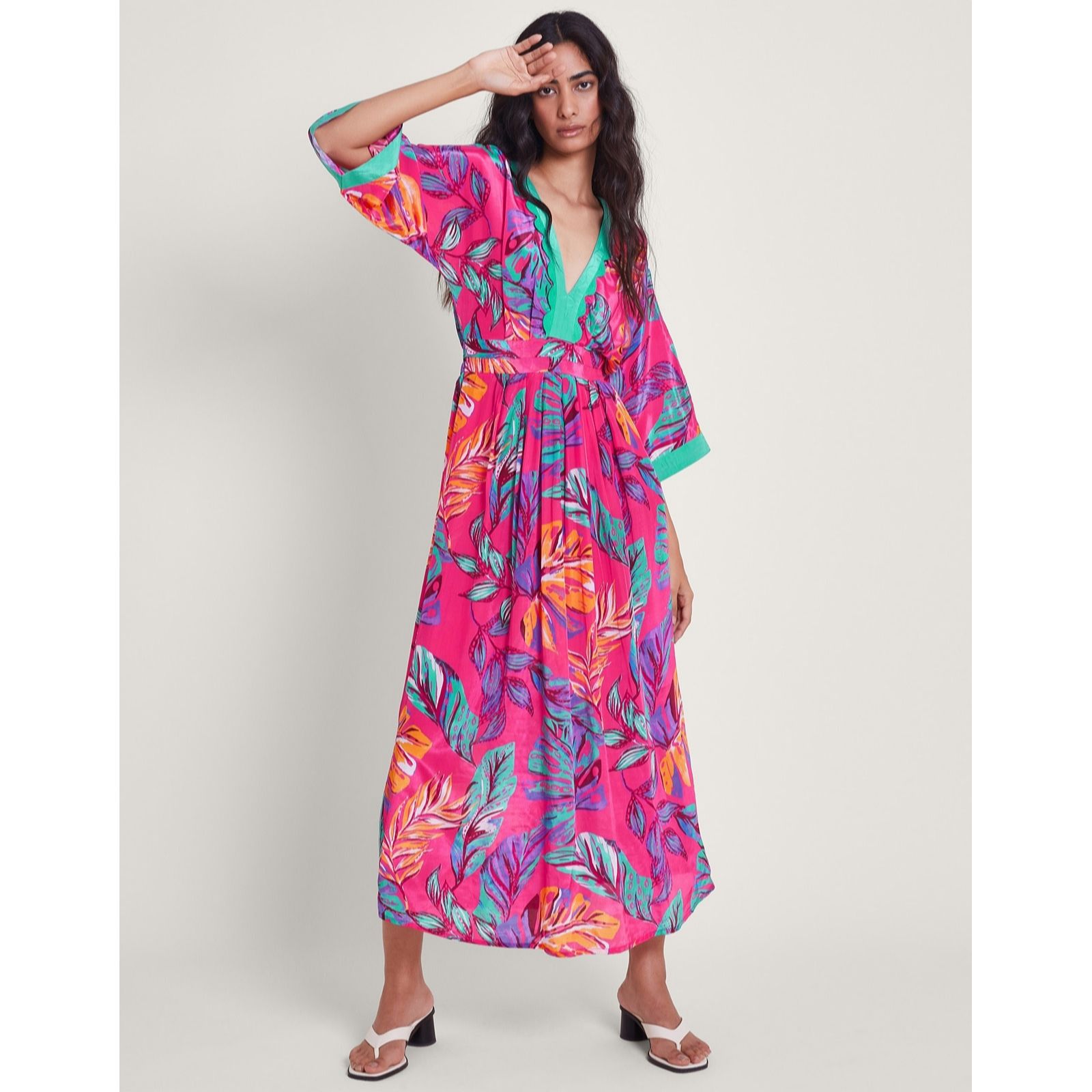 Monsoon Aura Leaf Print Kaftan Maxi Dress