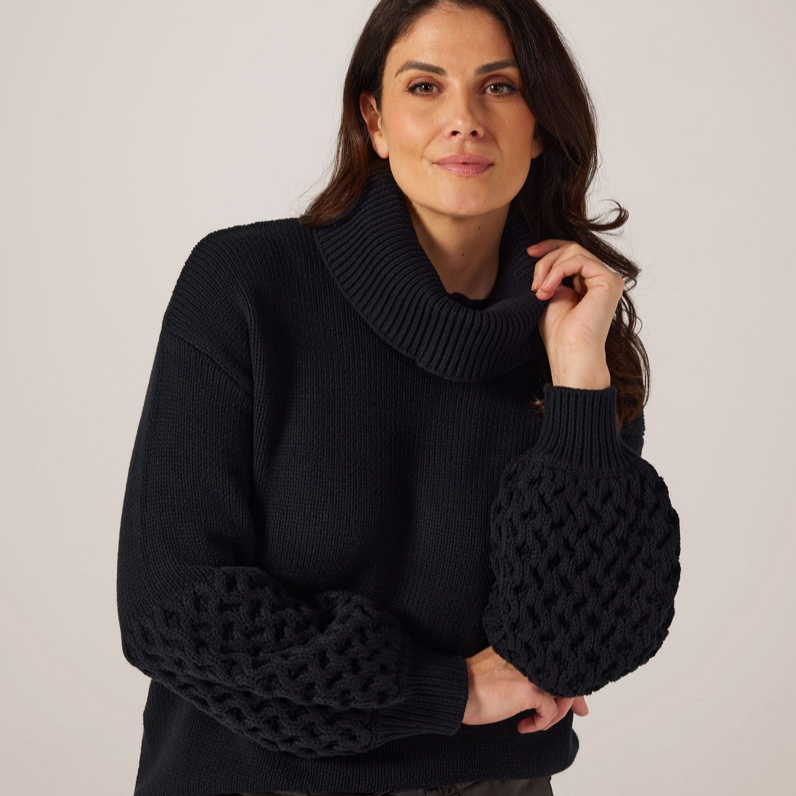 Marlawynne Black Collection Cable Knit Jumper With Removable Turtleneck