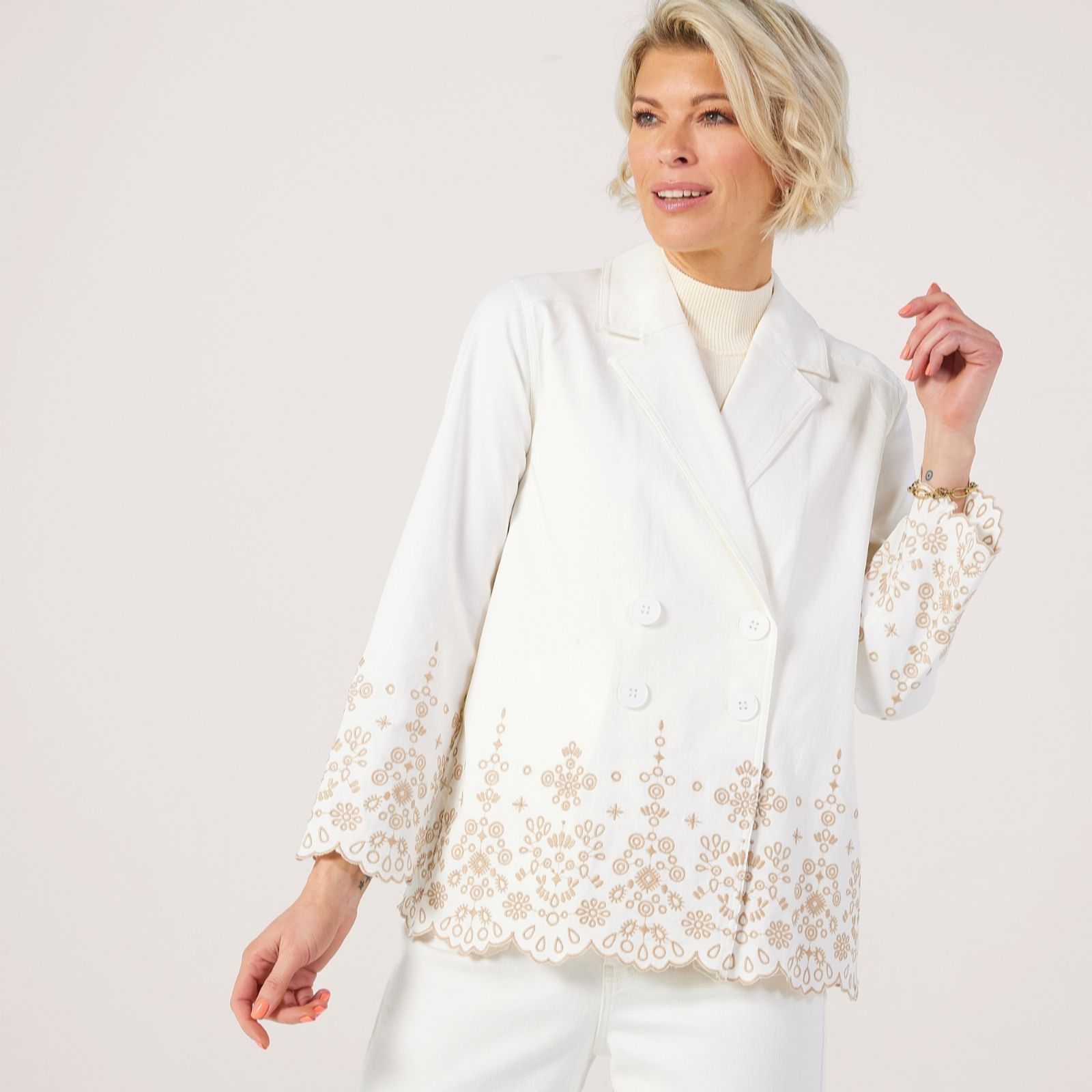 Marlawynne Chartreuse Soft Sand Collection Flatterfit Swinging Seasons Embroidered Jacket