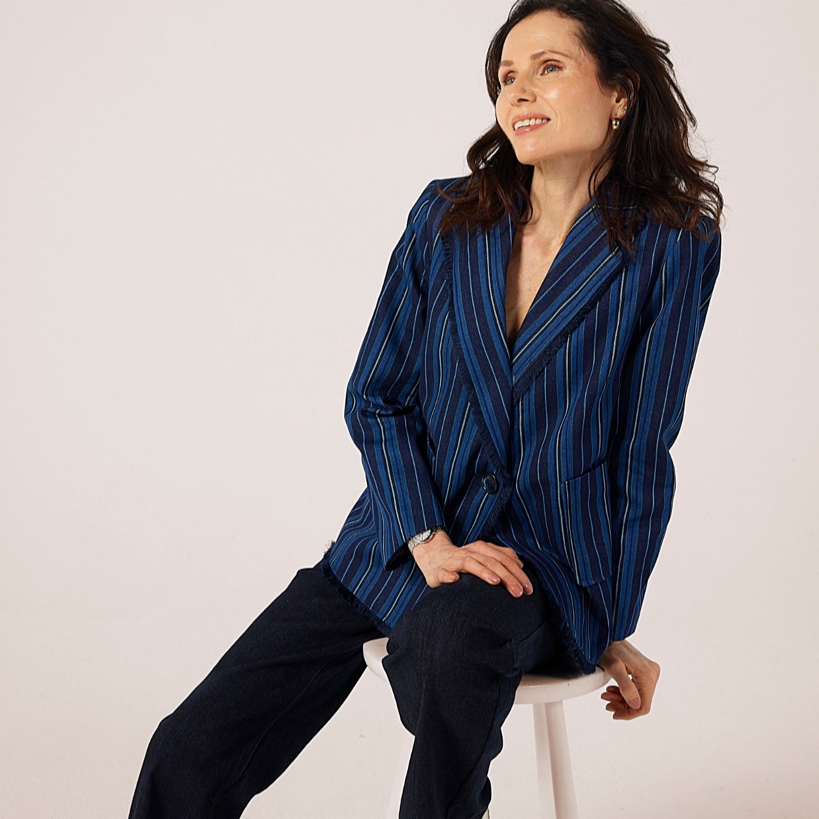Helene Berman Denim Striped Blazer