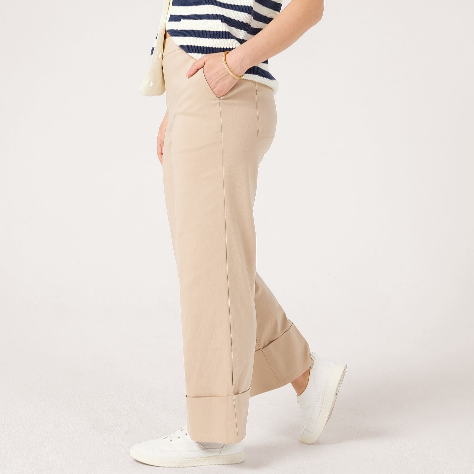 Marlawynne Black Flatterfit Straight Leg Cuffed Ankle Trousers