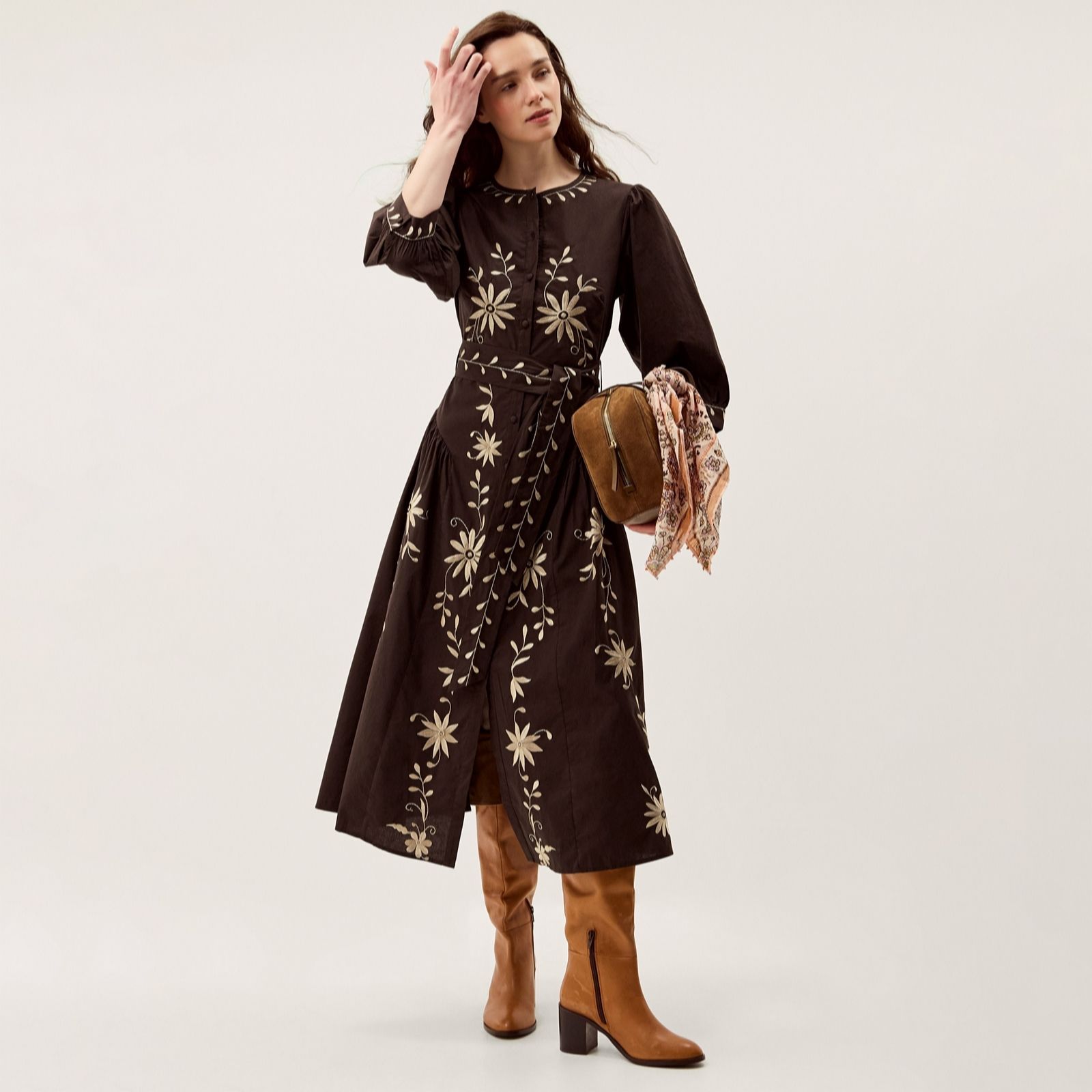 Monsoon Chocolate Eloise Embroidered Dress