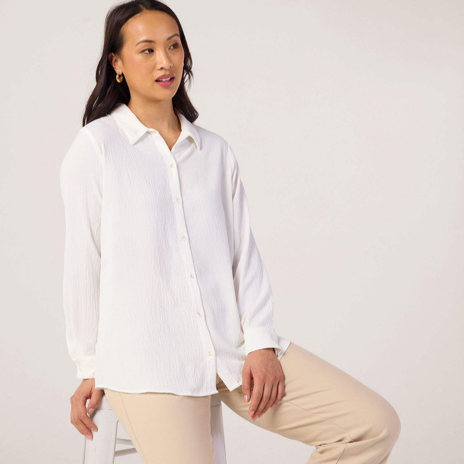Kim & Co Crinkle Poplin Relaxed Long Sleeve Shirt women's