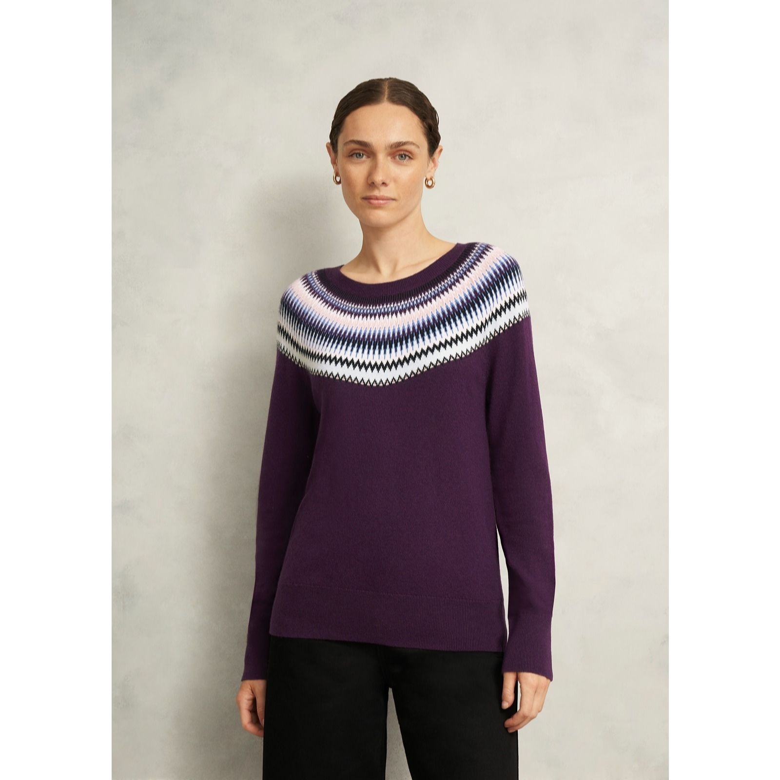 Hobbs London Camel Marl Greta Wool Blend Fairisle Crew Neck Jumper