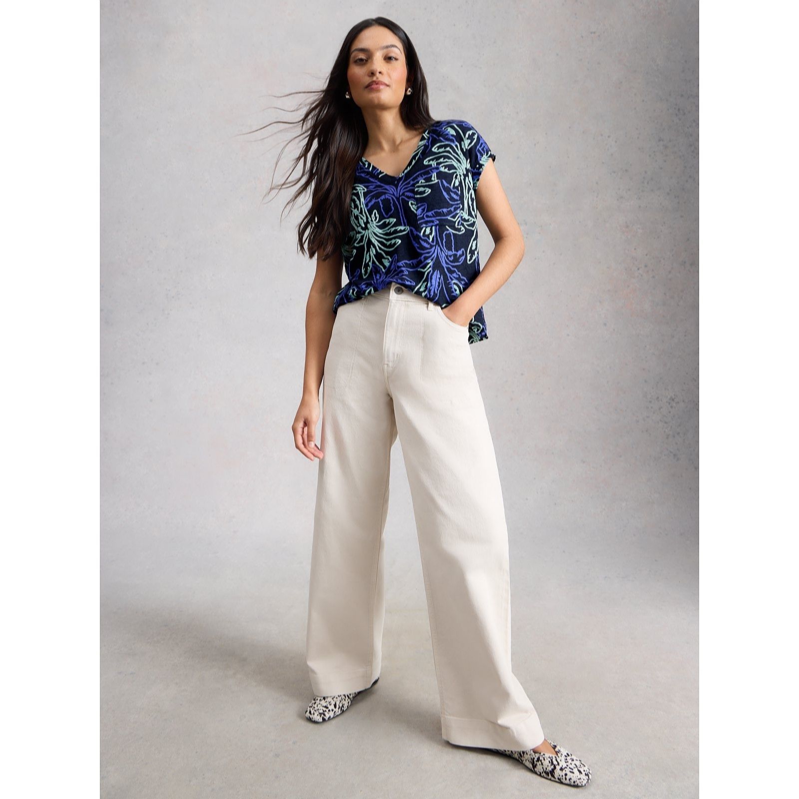 White Stuff Multi Iris Linen Tee