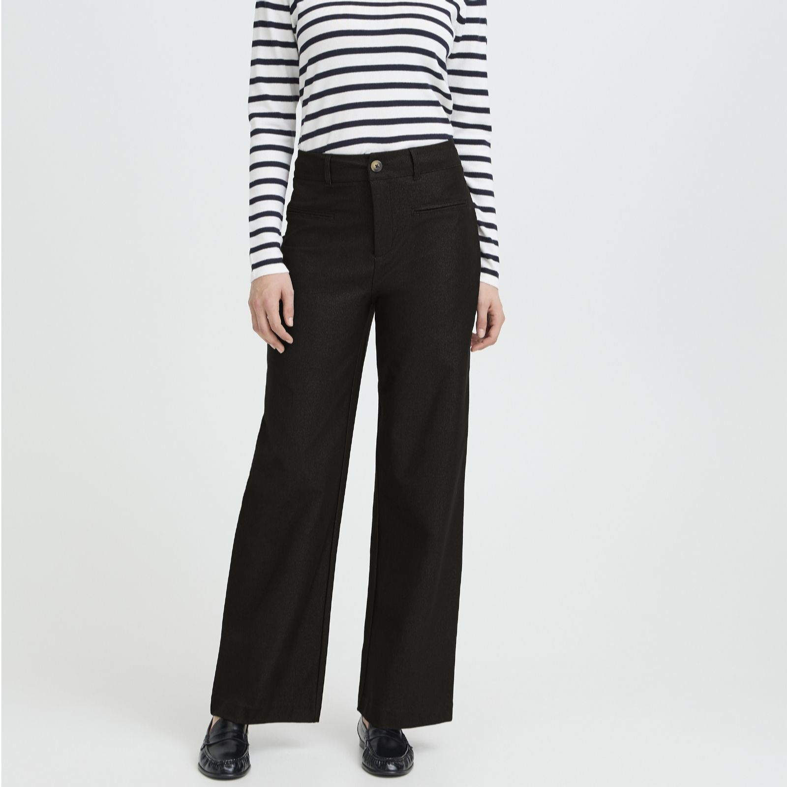 Ichi Black Kate Denim Elasticated Waist Trousers