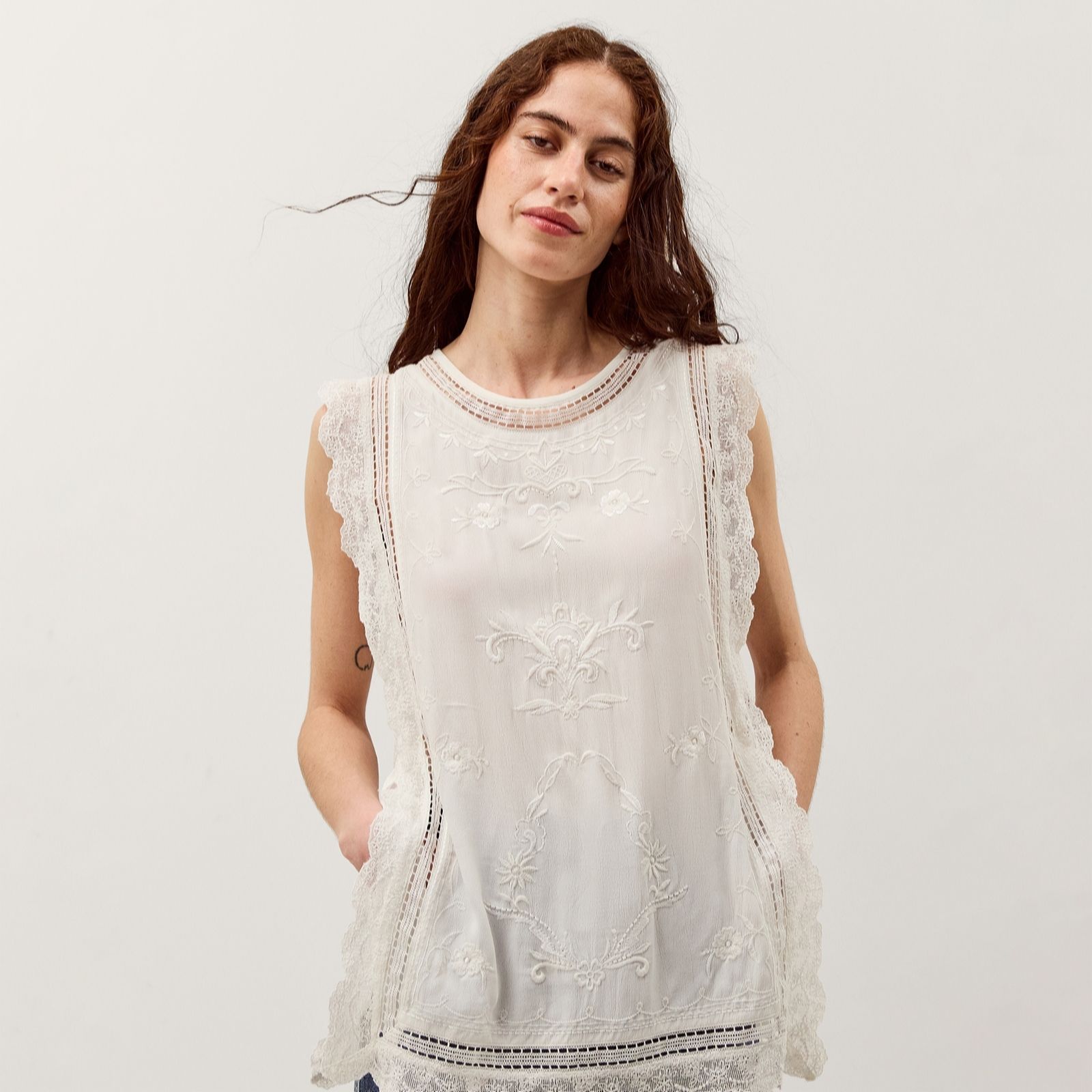 Monsoon Taylor Sleeveless Embroidered Top women's