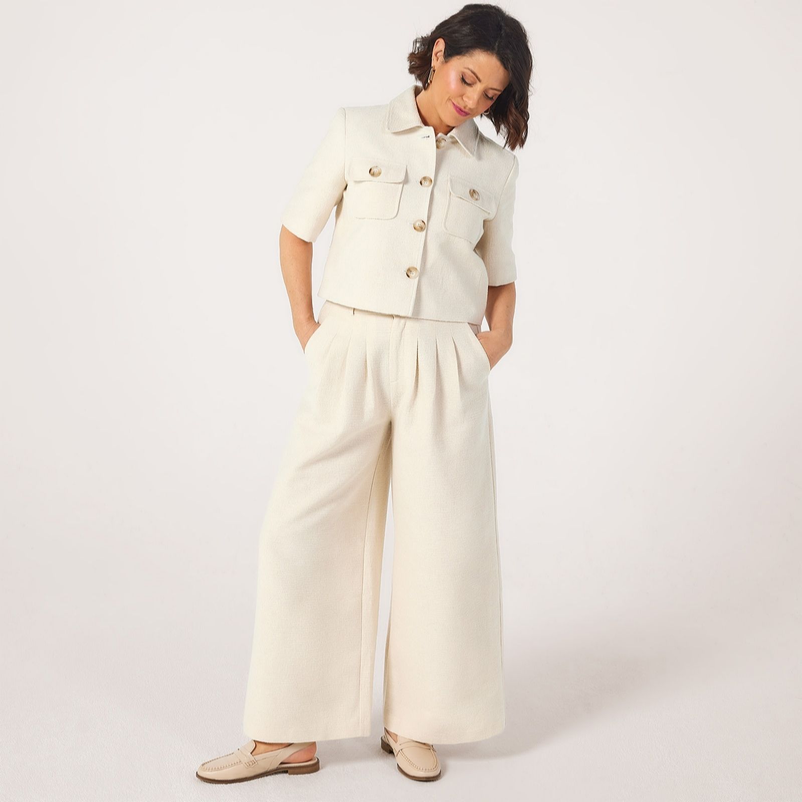 Helene Berman Blue X Katy Madame Front Pleat Wide Leg Trousers