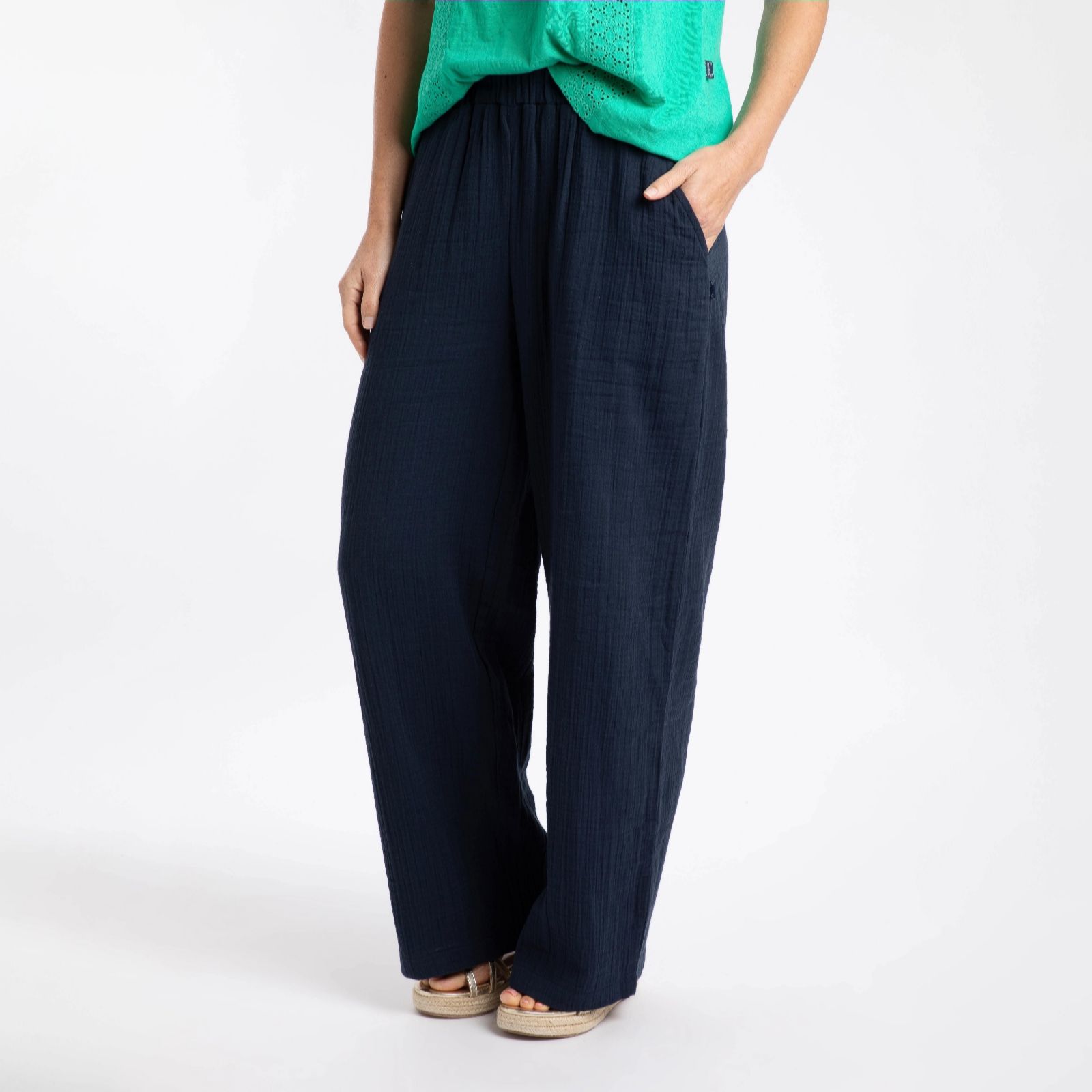 Weird Fish Women's Blue Zelaya Wide Leg Trousers