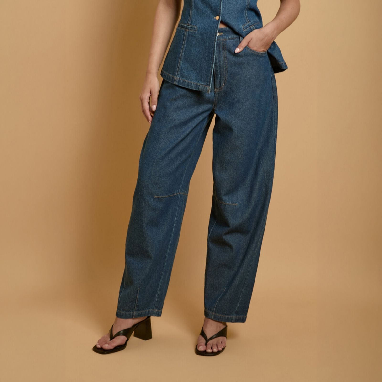 Oasis 100% Cotton Scallop Pocket Barrel Leg Jeans women's