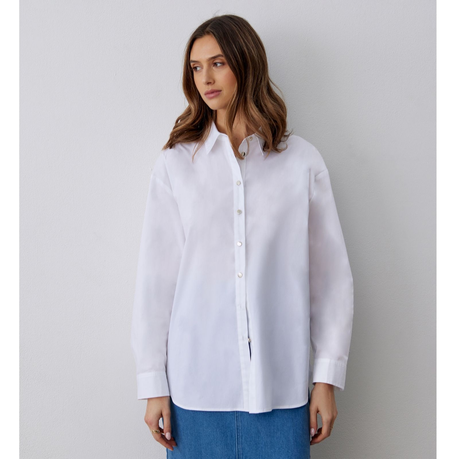 Finery Sapphire White Shirt Goldtone Buttons