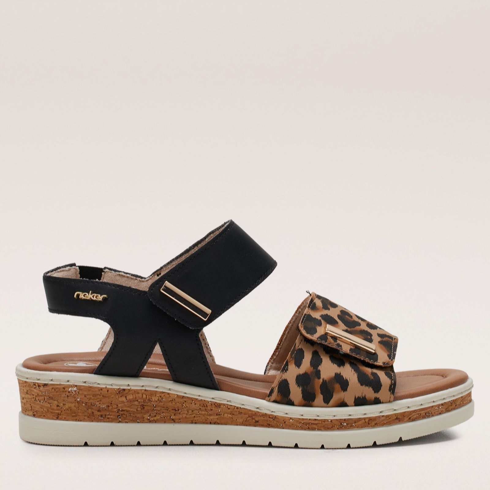 Rieker Women's Leopard Wide Fit Wedge Sandal