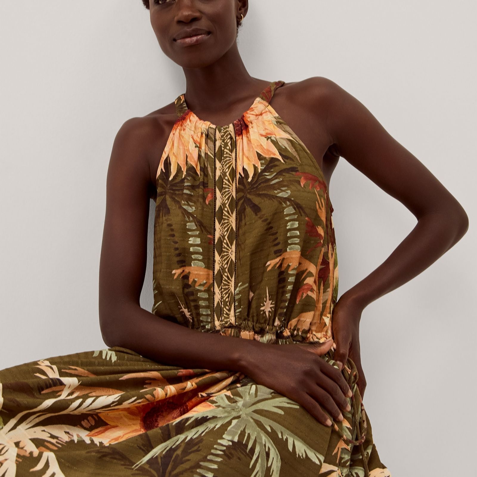 Monsoon Women's Khaki Fallon Print Dress
