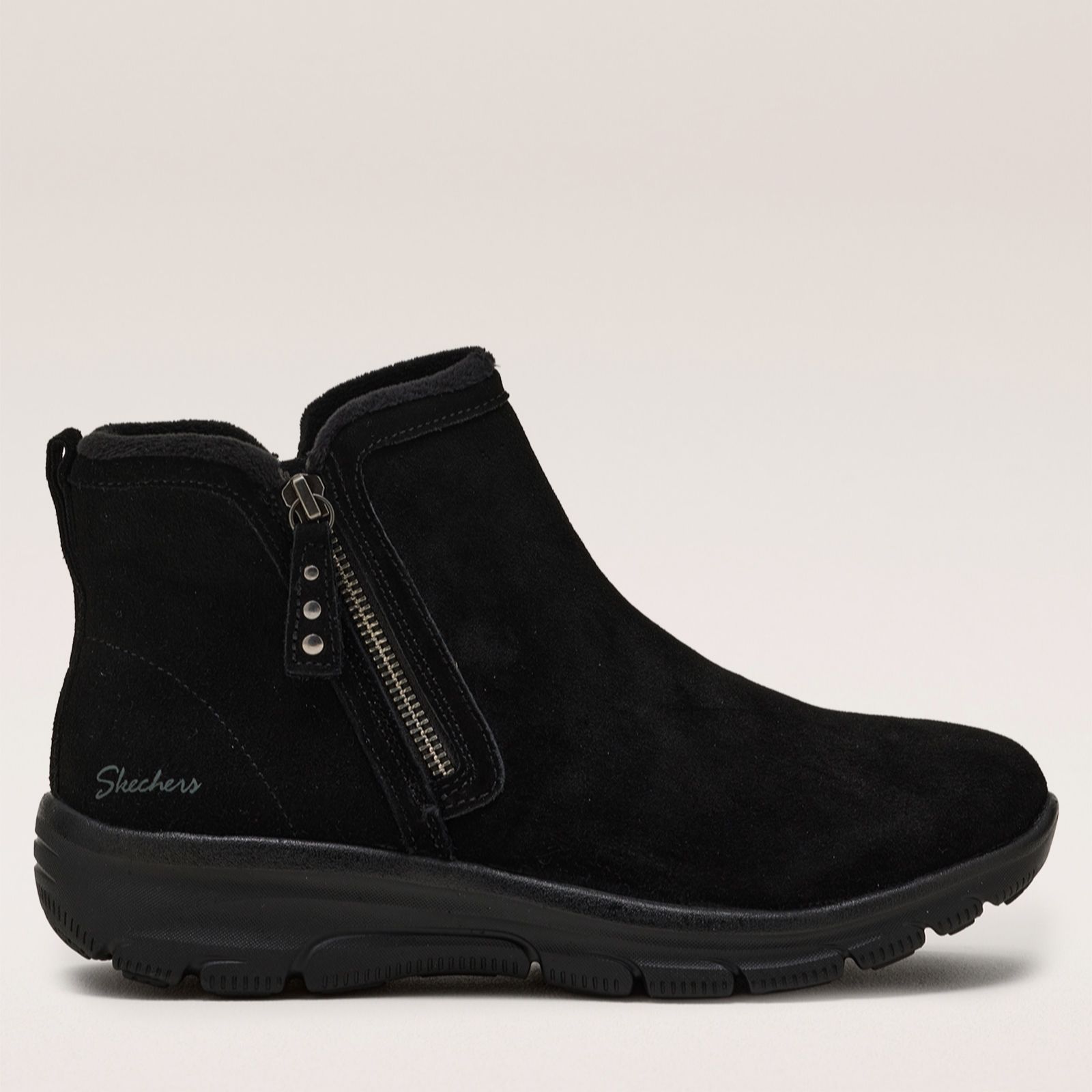 Skechers Women's Relaxed Fit: Easy Going - Urban Zip Boots in Black, Size 8 | Leather/Textile