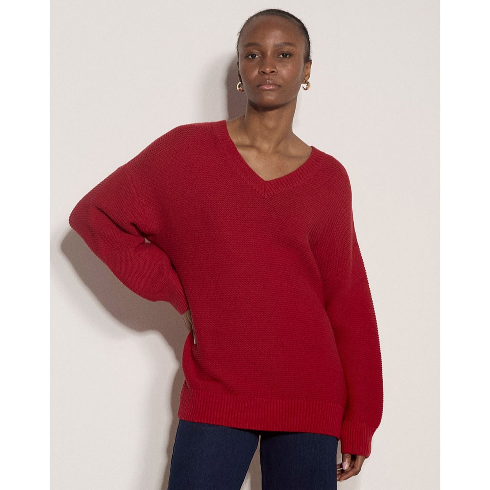 Apricot Women's Textured Stitch Oversized Jumper in Red | Size: 18