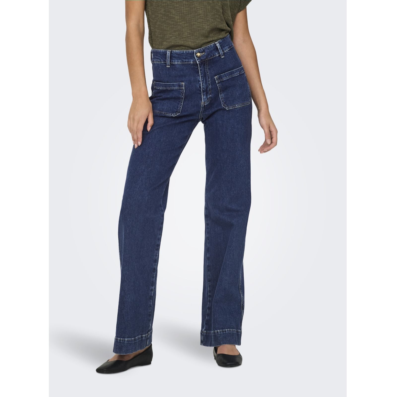 Only Pocket Detail Wide Leg Denim Jeans