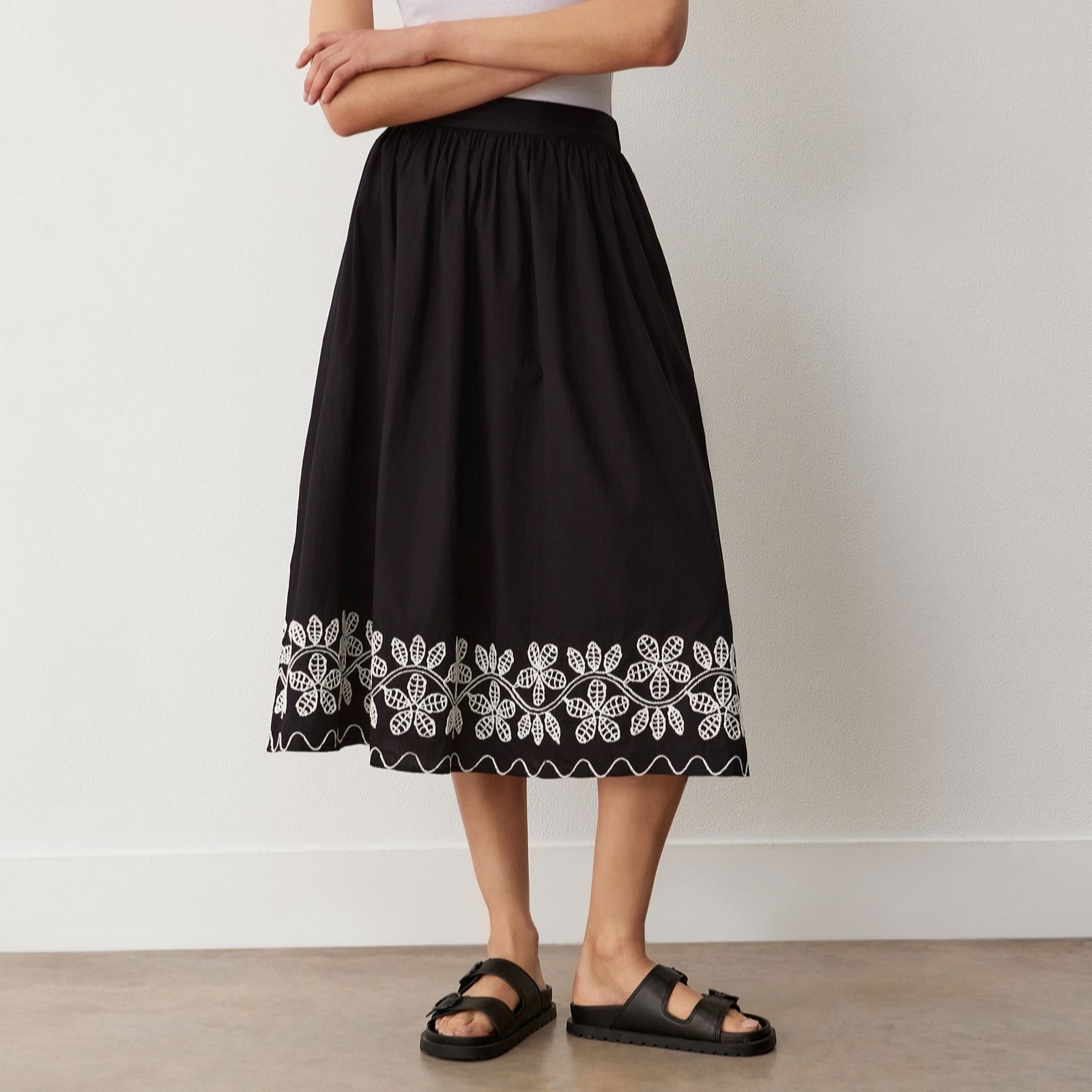 Finery London Yolanda Cotton Embroided Stretch Waisted Skirt