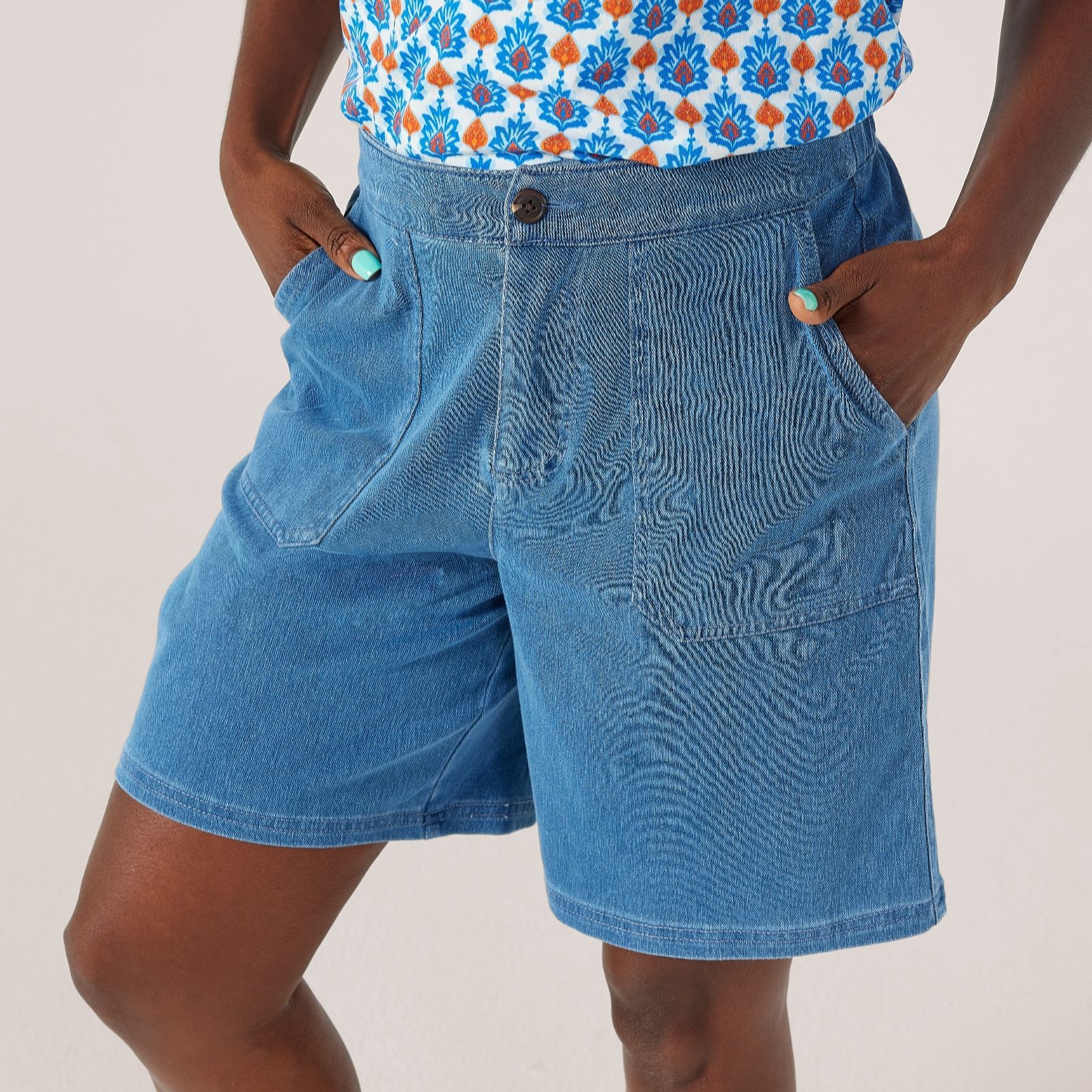 Denim & Co. Black Comfy Knit Cargo Short Petite