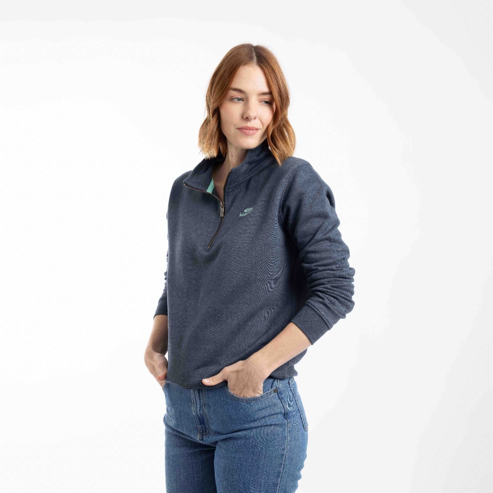 Weird Fish Women's Navy Avery 1/4 Zip Sweatshirt In | Size: 22 - Image 4