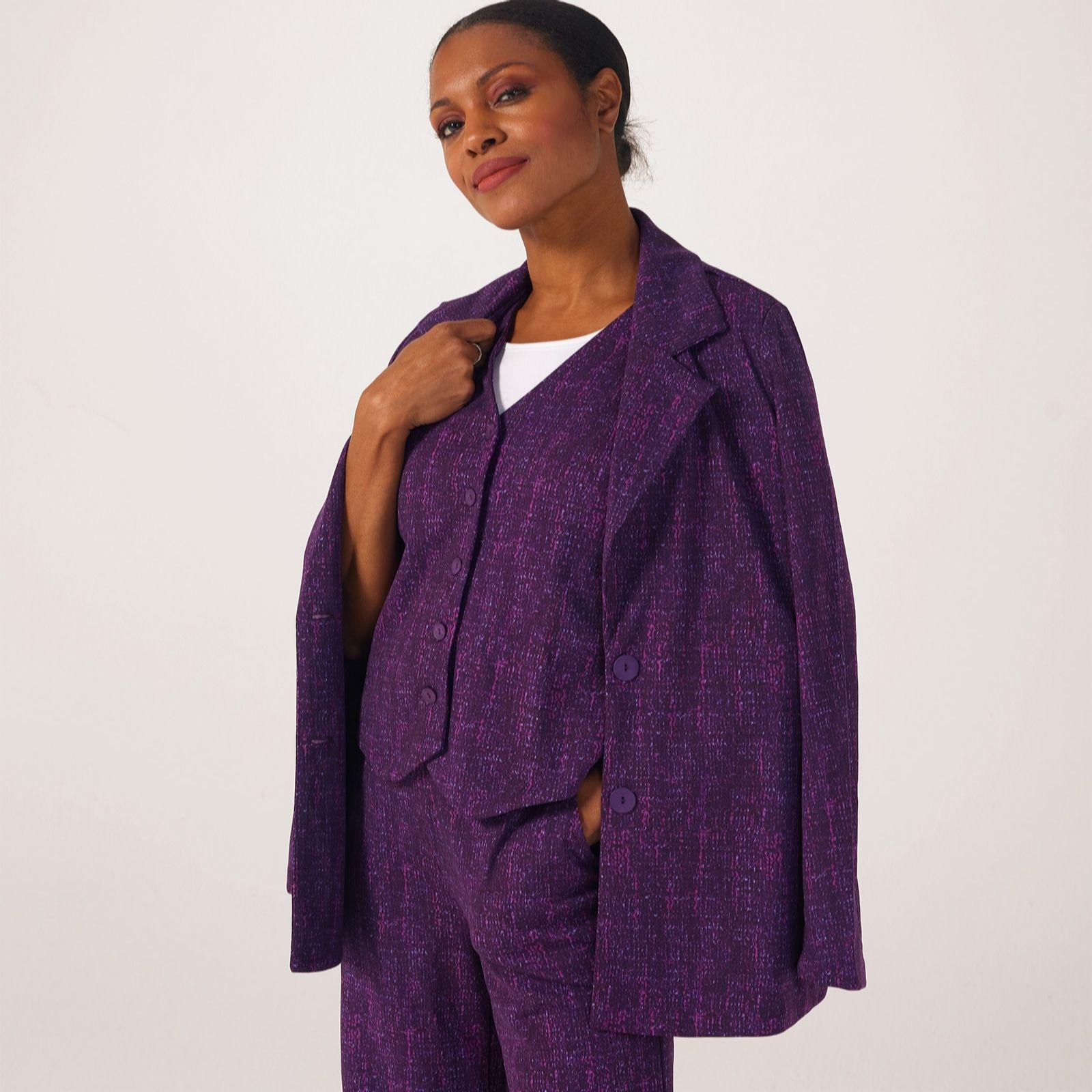 Kim & Co Black,Blue Printed Ponte Crepe L/S Single Breasted Blazer