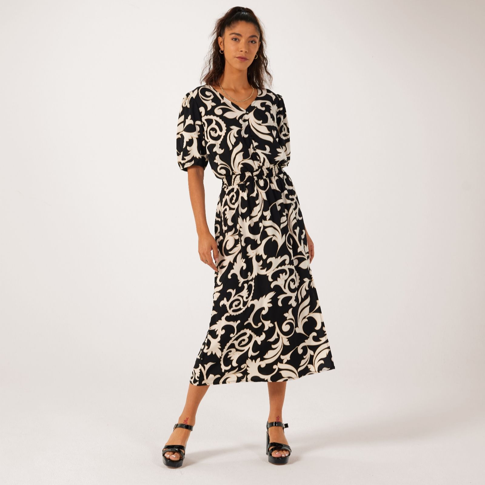 Frank Usher Printed Woven Dress with Elasticated Waistband