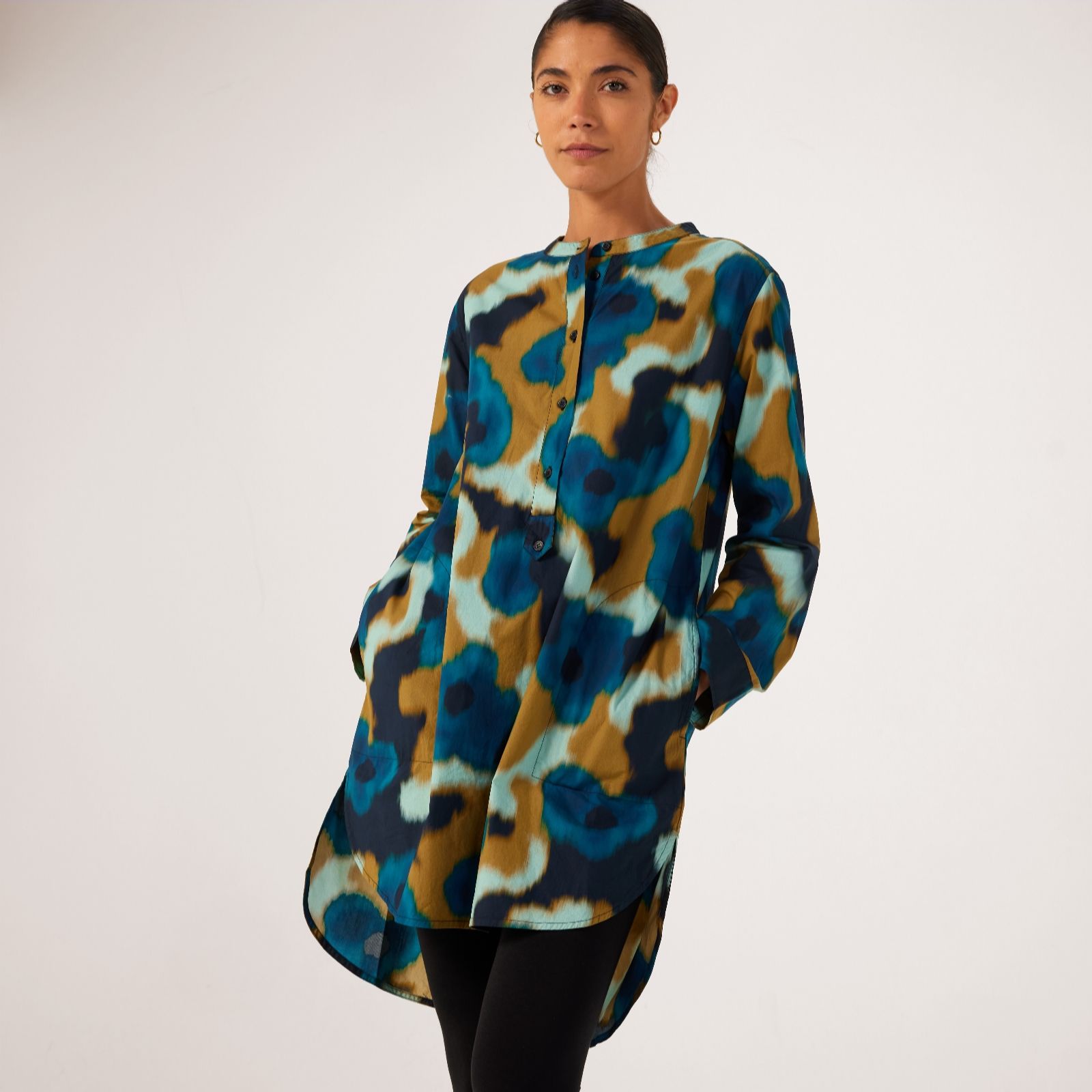 Masai Copenhagen Navy Multi Magalilea Printed Soft Poplin Button Up Tunic
