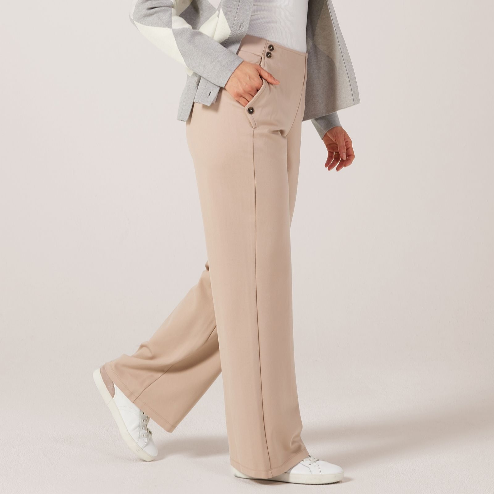 Marlawynne Midnight Blue Layers Stretch Straight Leg Trousers With Button Detail