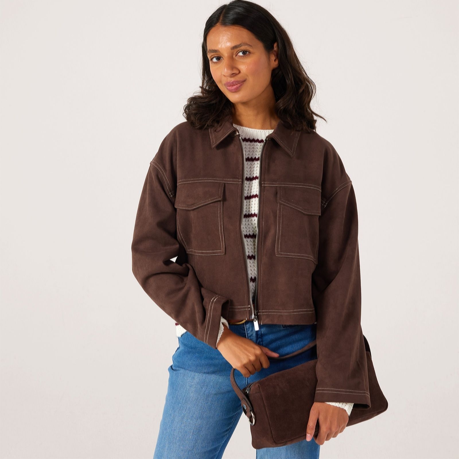 Only Seal Brown Stina Faux Suede Jacket