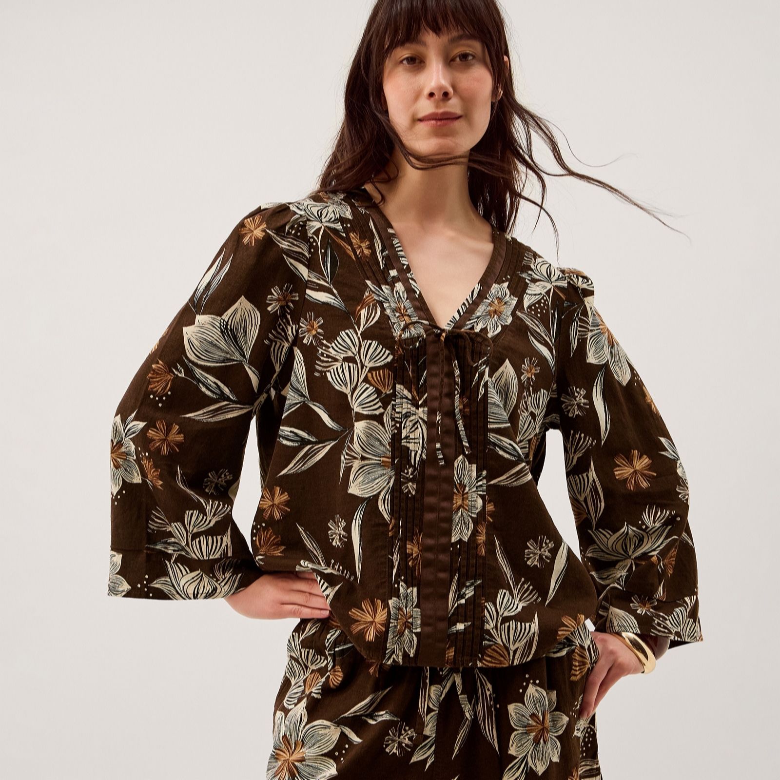 Monsoon Chocolate Esther Linen Top