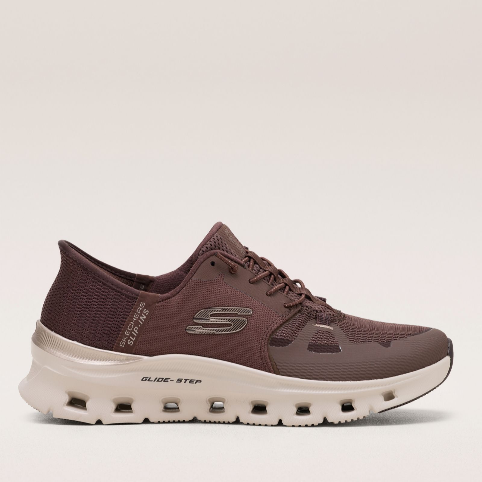 Skechers Slip Ins Glide Step CHOC Chocolate brown Womens trainers 150438 in a Plain Textile in Size 8