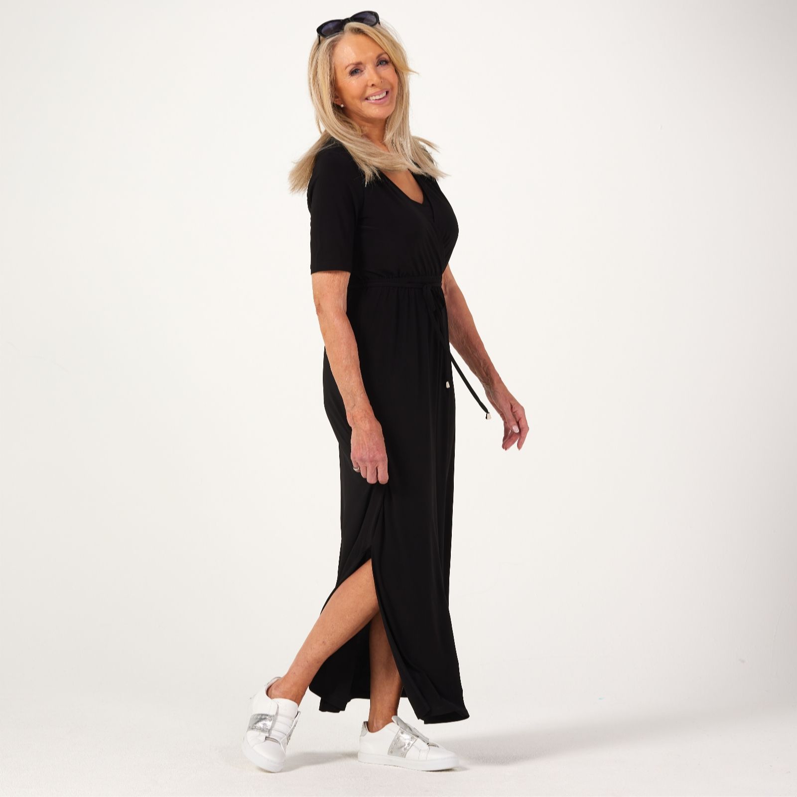 Nina Leonard Faux Wrap Maxi Dress with Side Slits