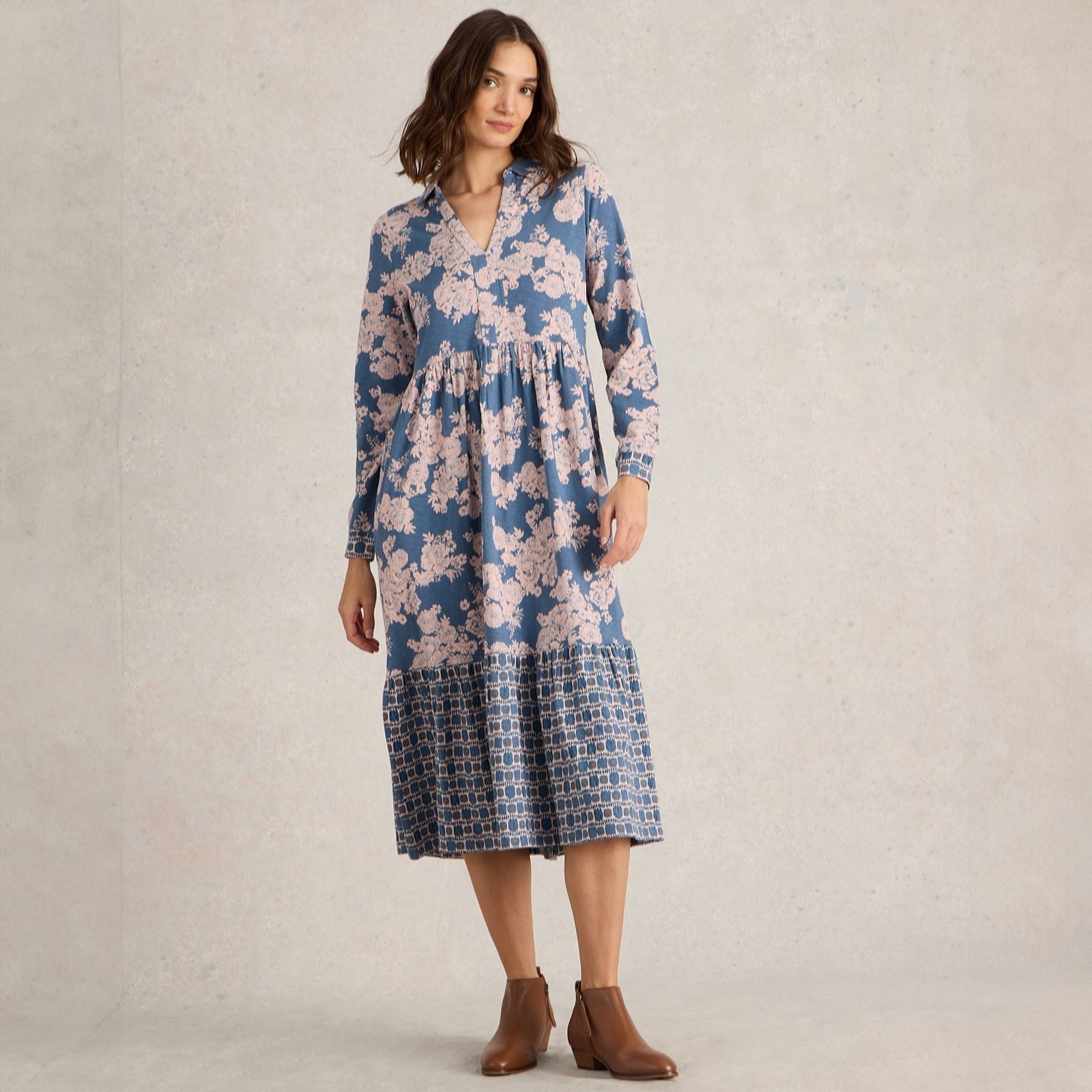 White Stuff Navy Multi Aimee Jersey Shirt Dress