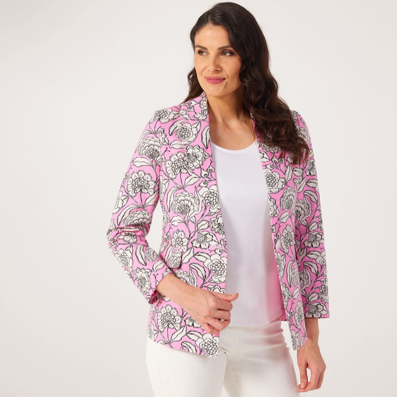 Helene Berman Blue Floral Floral Printed Cotton Blazer