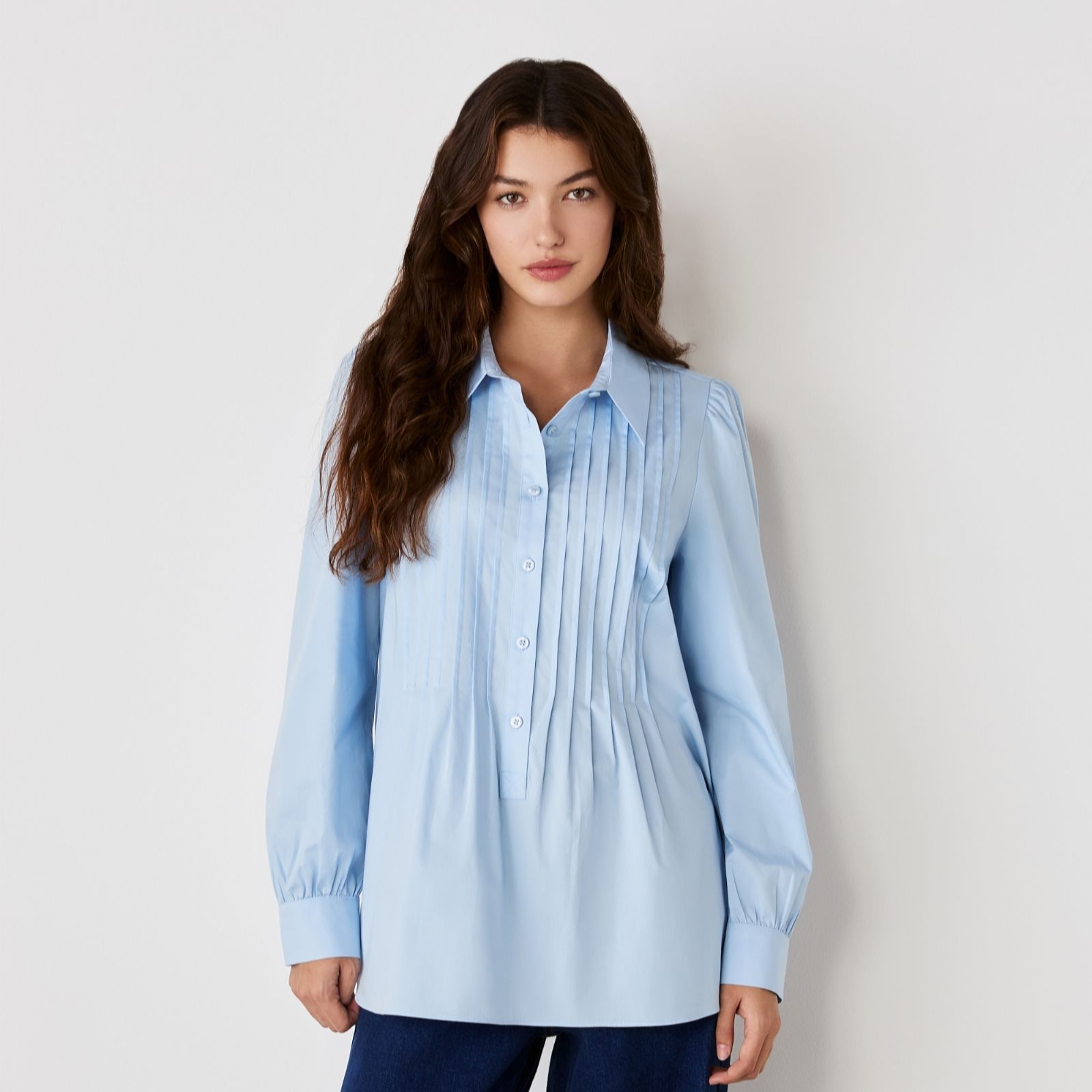 Finery London Mimi Cotton Stretch Shirt with Pleat Details women's