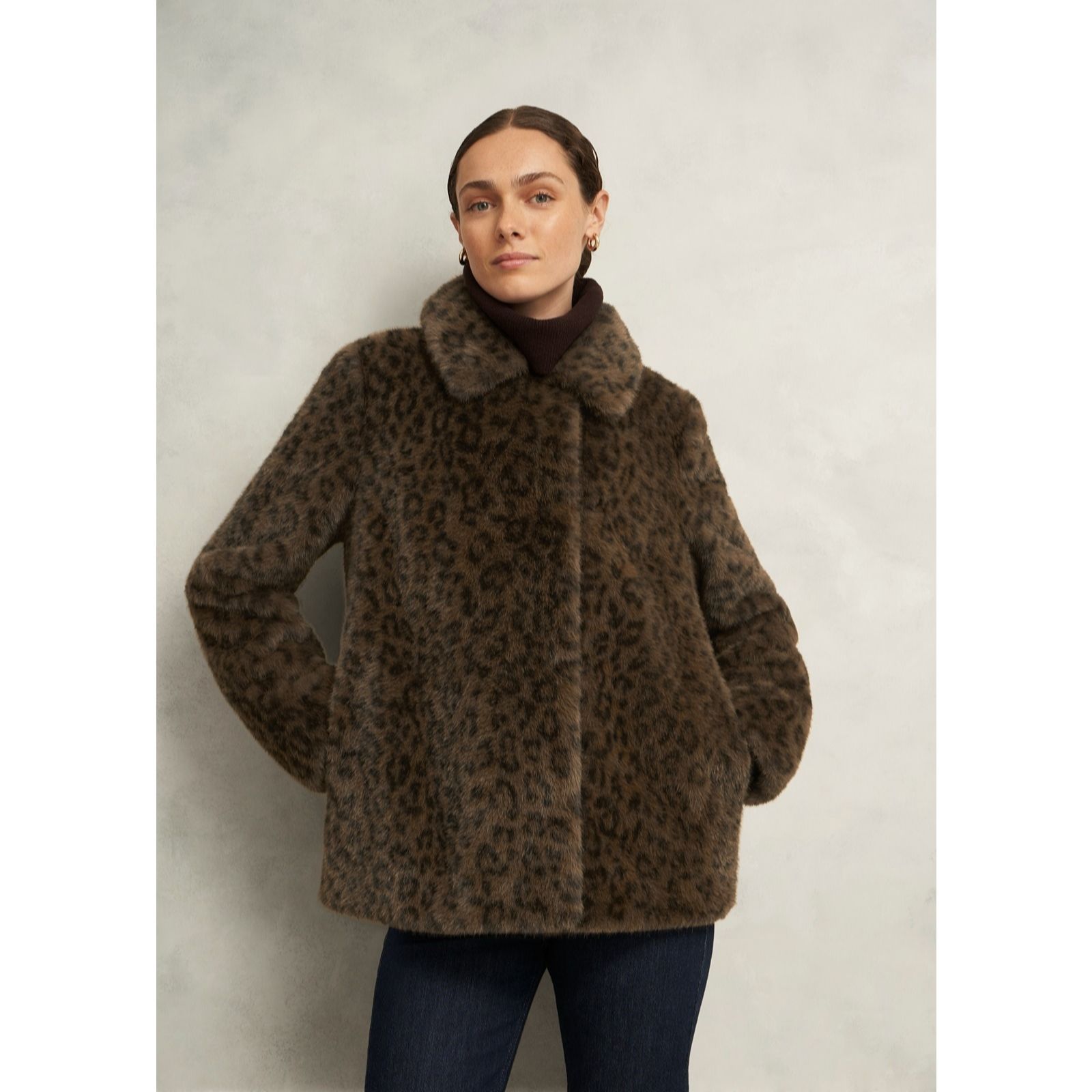 Hobbs London Brown Multi Dania Leopard Coat