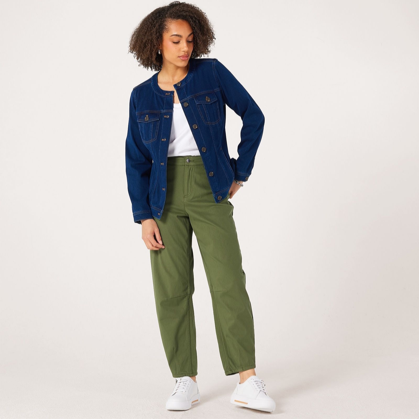 Denim & Co. Dark Indigo Comfy Knit Collarless Denim Jacket
