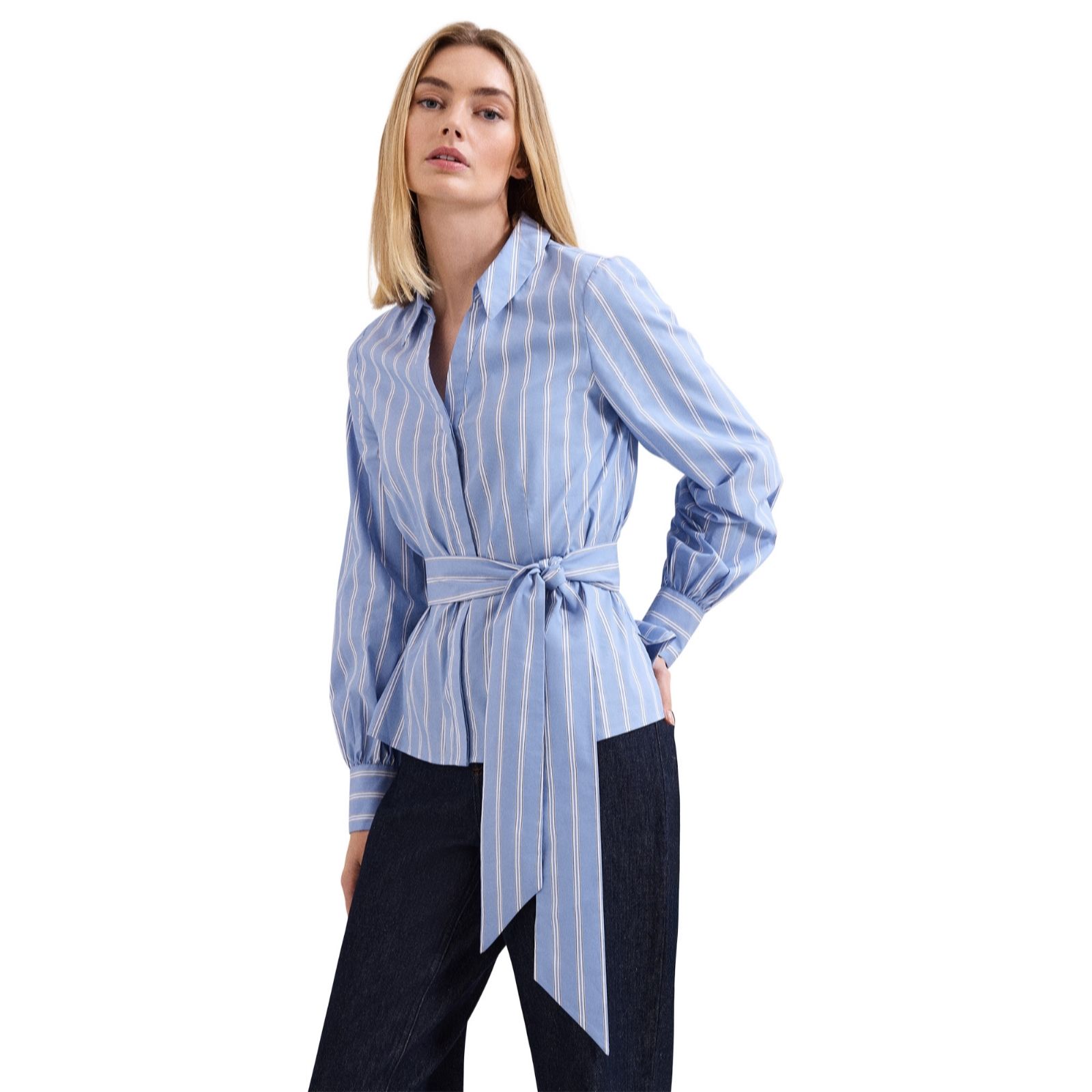 Phase Eight Women's Blue Dakota Printed Stripe Tie Waist Shirt