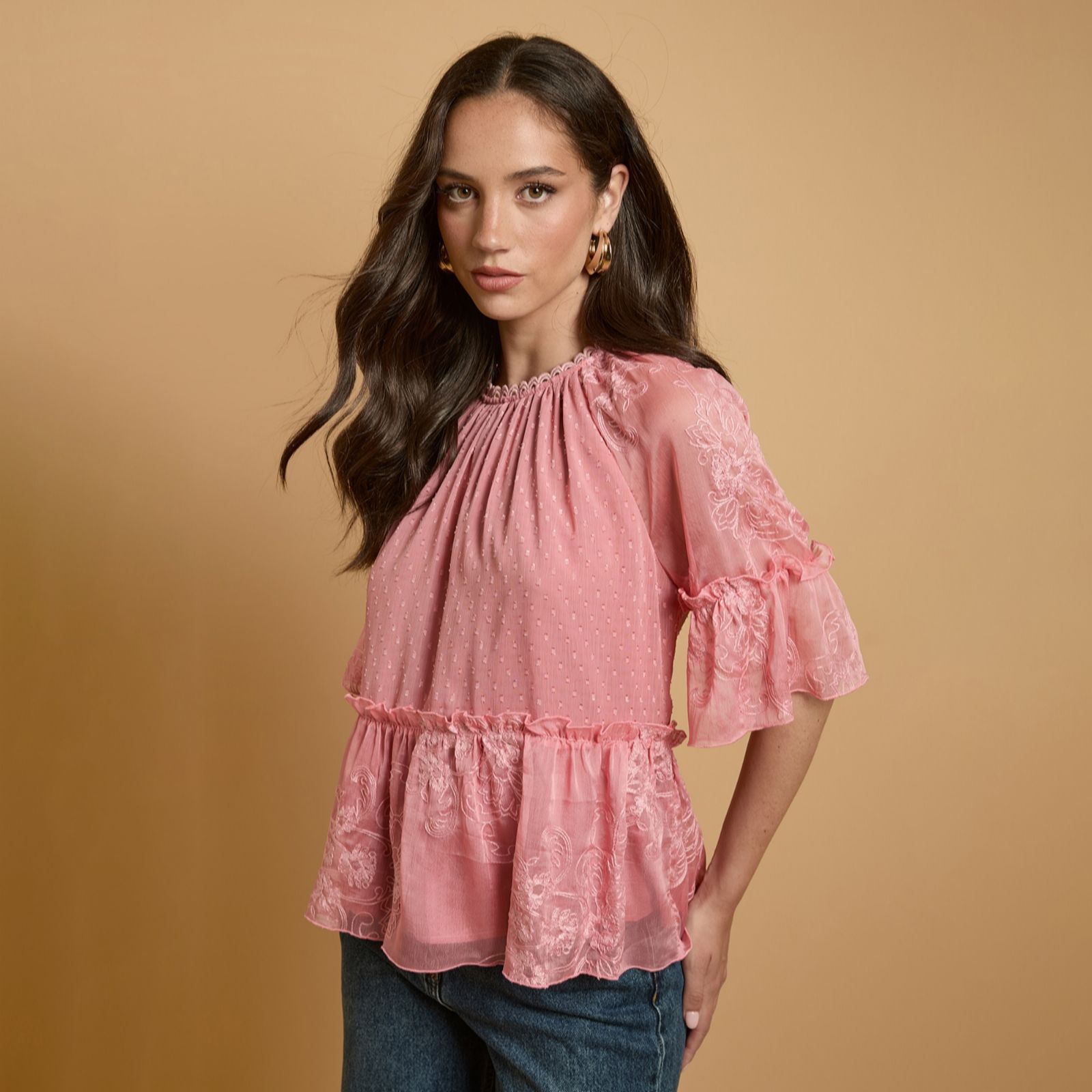 Oasis Printed Chiffon Peplum Blouse women's