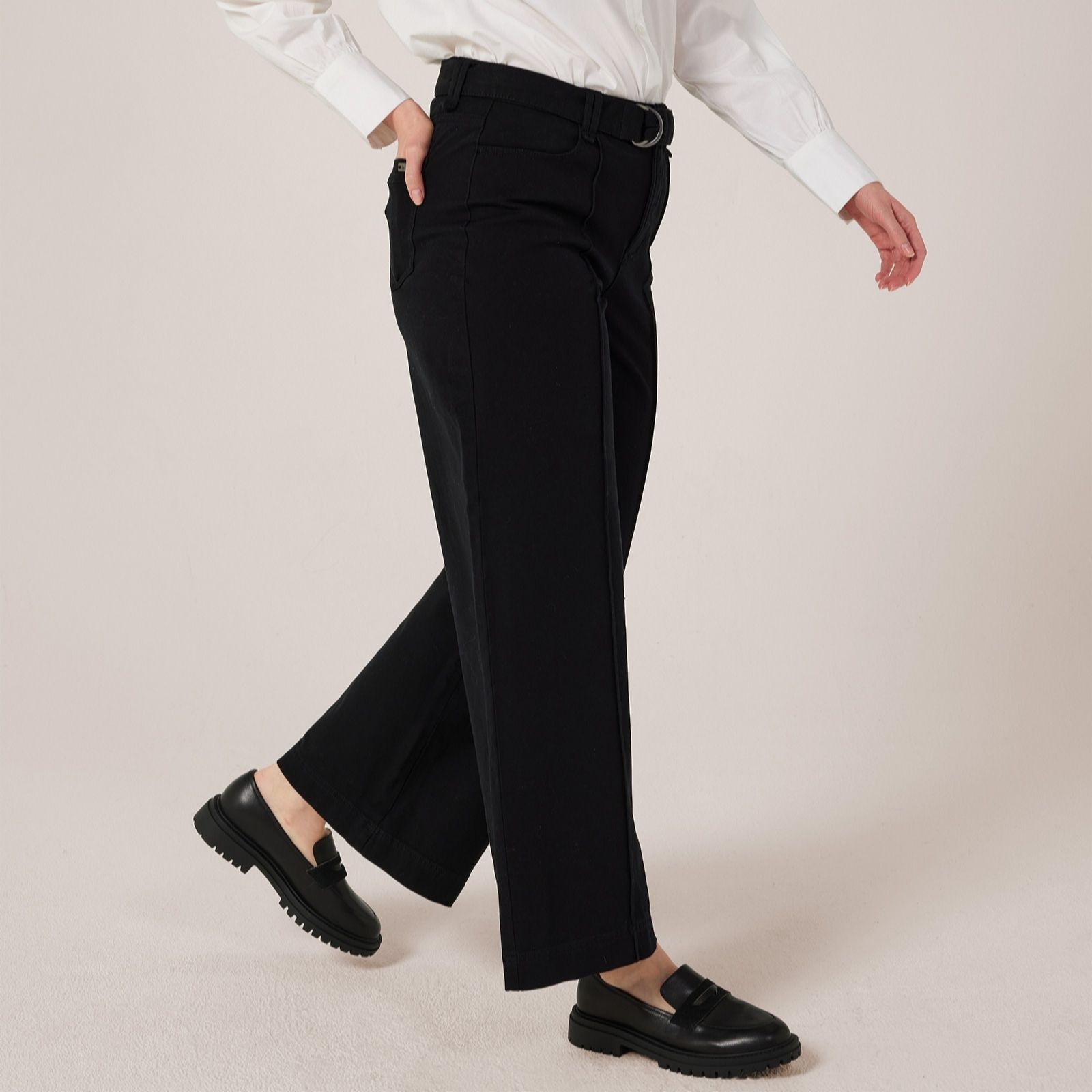 Ben De Lisi Black Twill Wide Leg Jean With Belt Petite