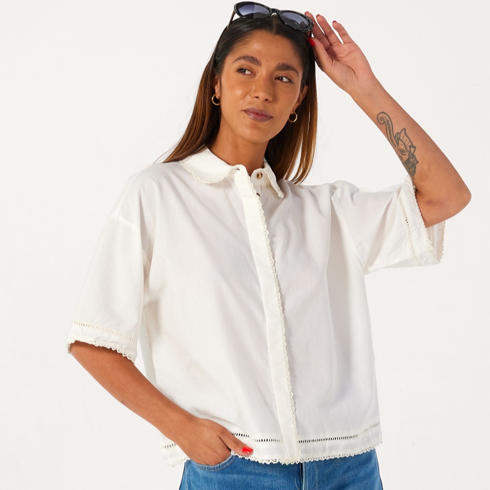 Selected Femme Snow White Novi Crotchet Detail Shirt