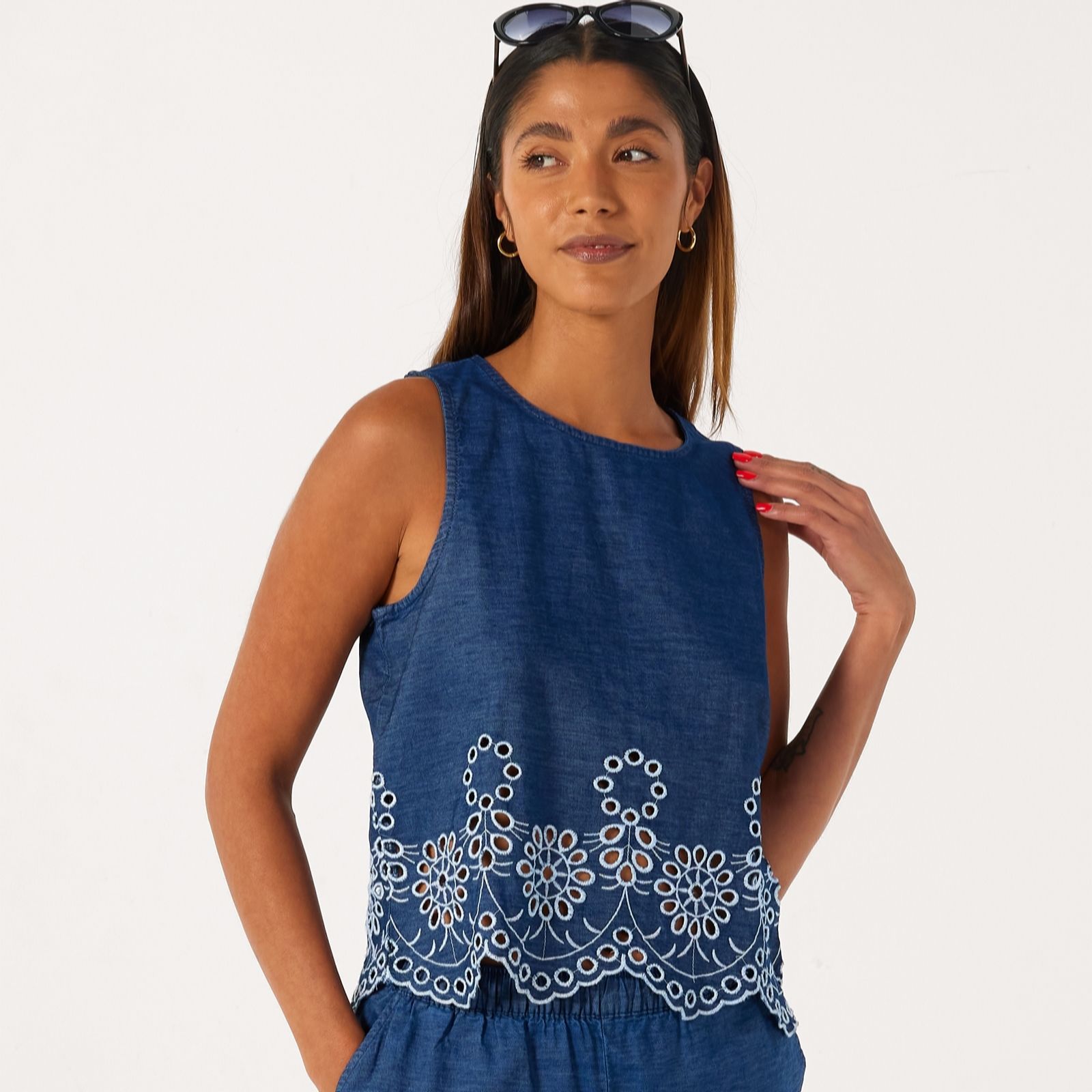 Jdy Med Denim Blue Margot Embroidered Detail Top