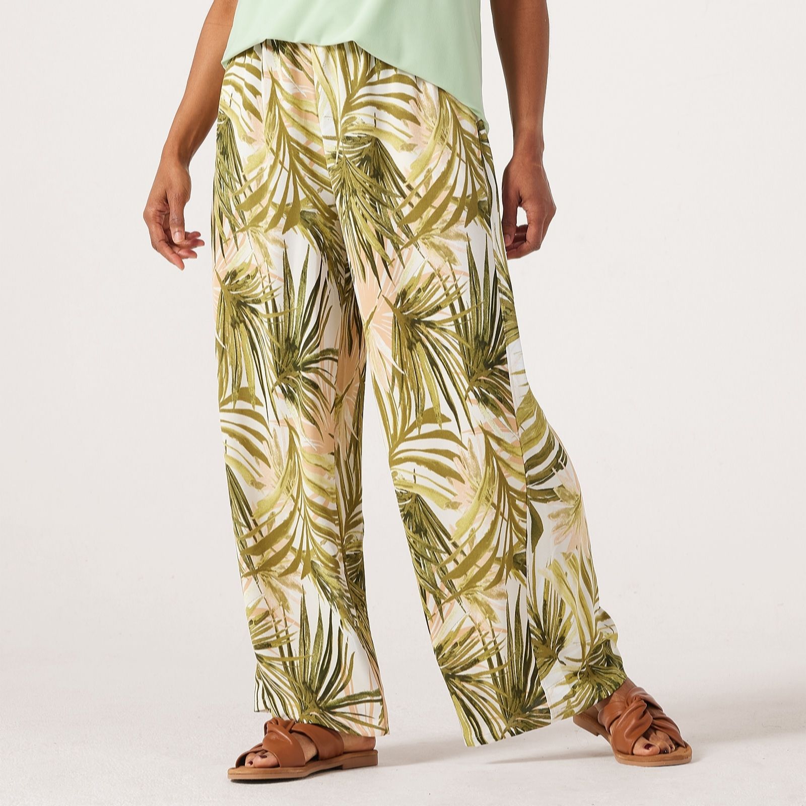 Kim & Co Black,Sand Printed Crinkle Poplin Wide Leg Standard Trousers