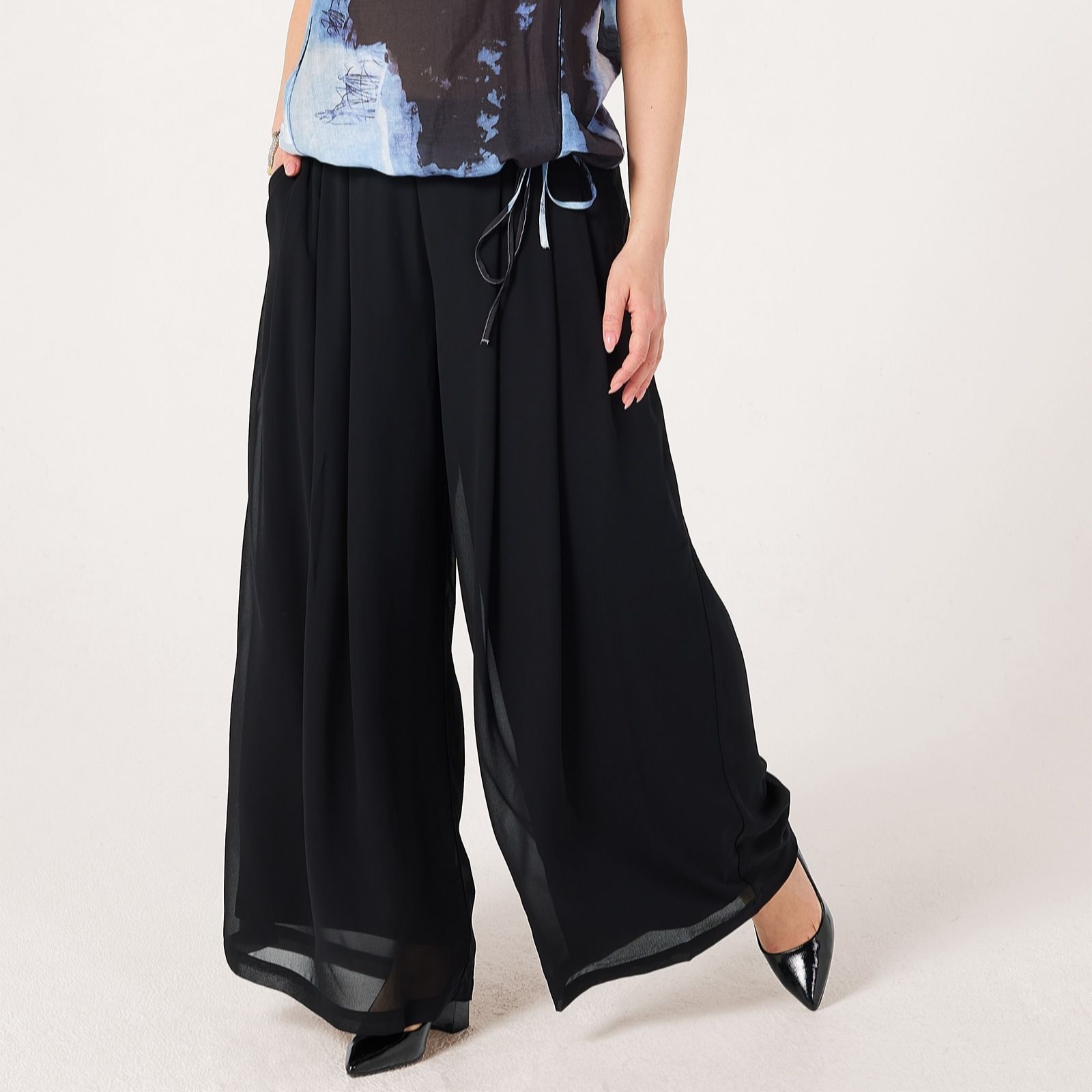 Marlawynne Black Collection Chiffon Pleated Standard Trousers