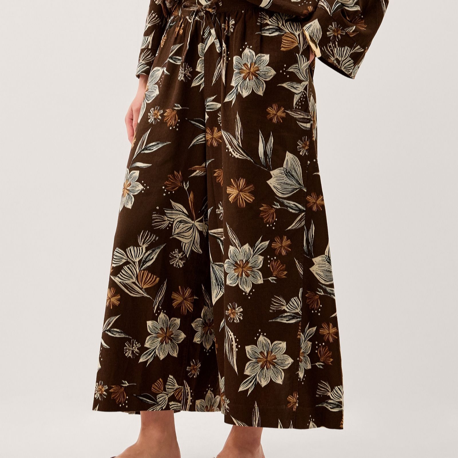 Monsoon Chocolate Esther Printed Linen Trousers