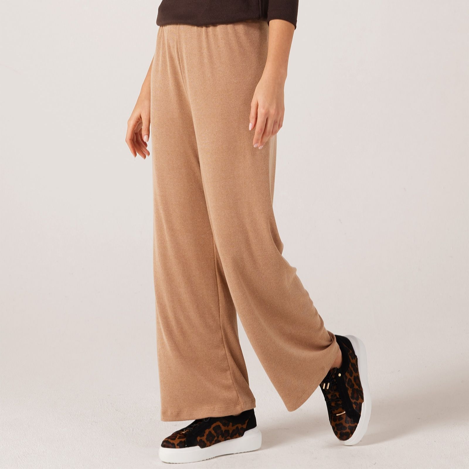 Kim & Co Mocca Divine Knit Elasticated Kim Wide Leg Standard Trousers