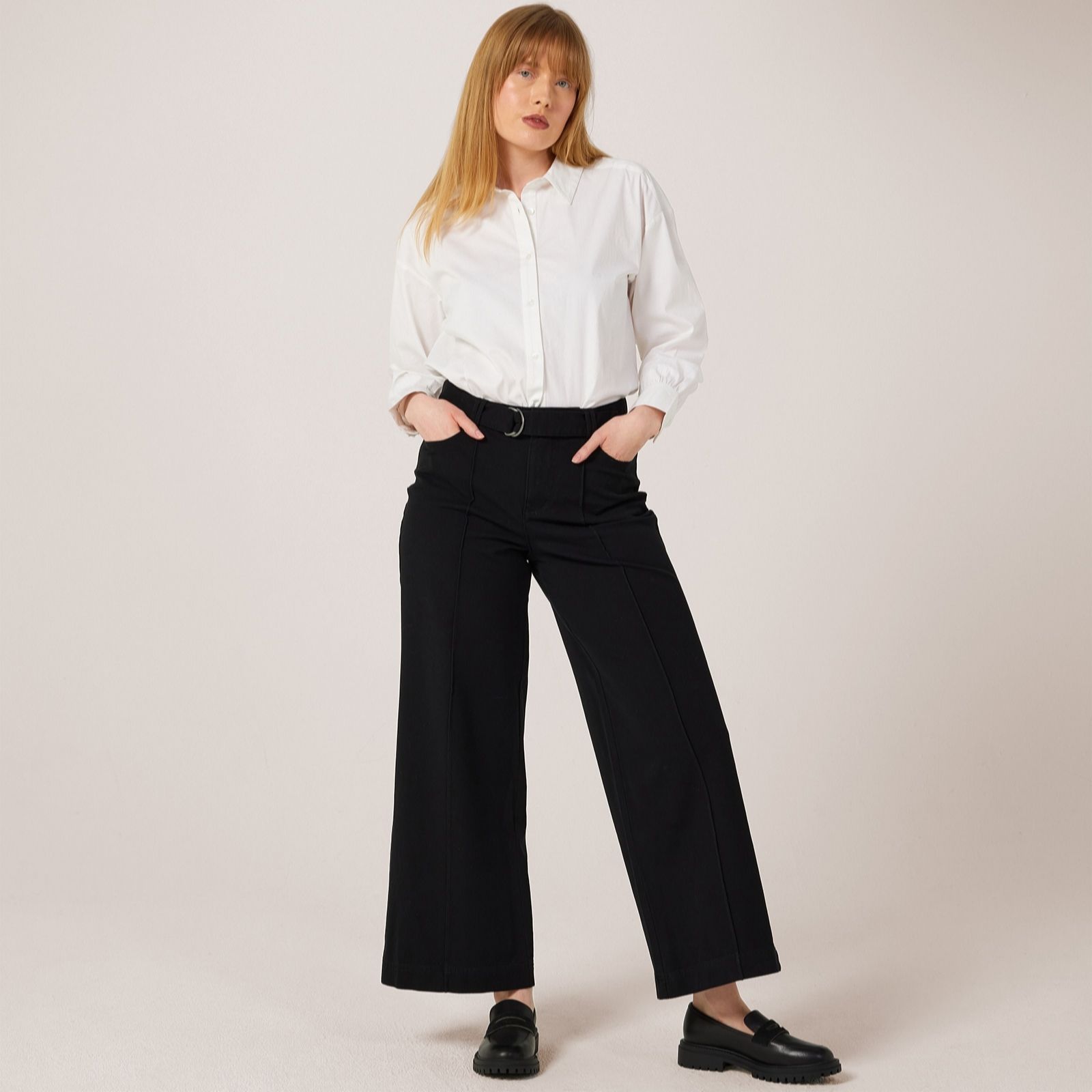 Ben De Lisi Black Twill Wide Leg Jean With Belt Standard