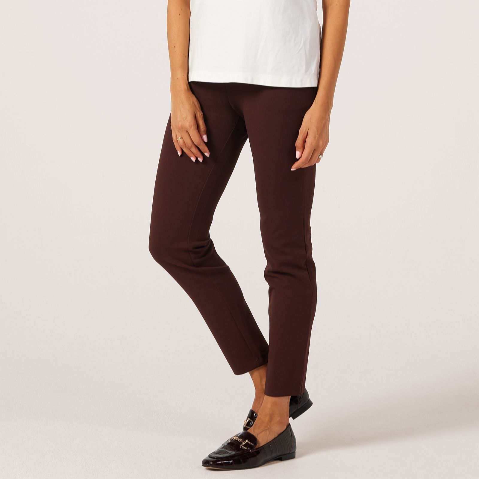 Nina Leonard Chocolate Slim Leg With Elasticated Waist Standard Trousers