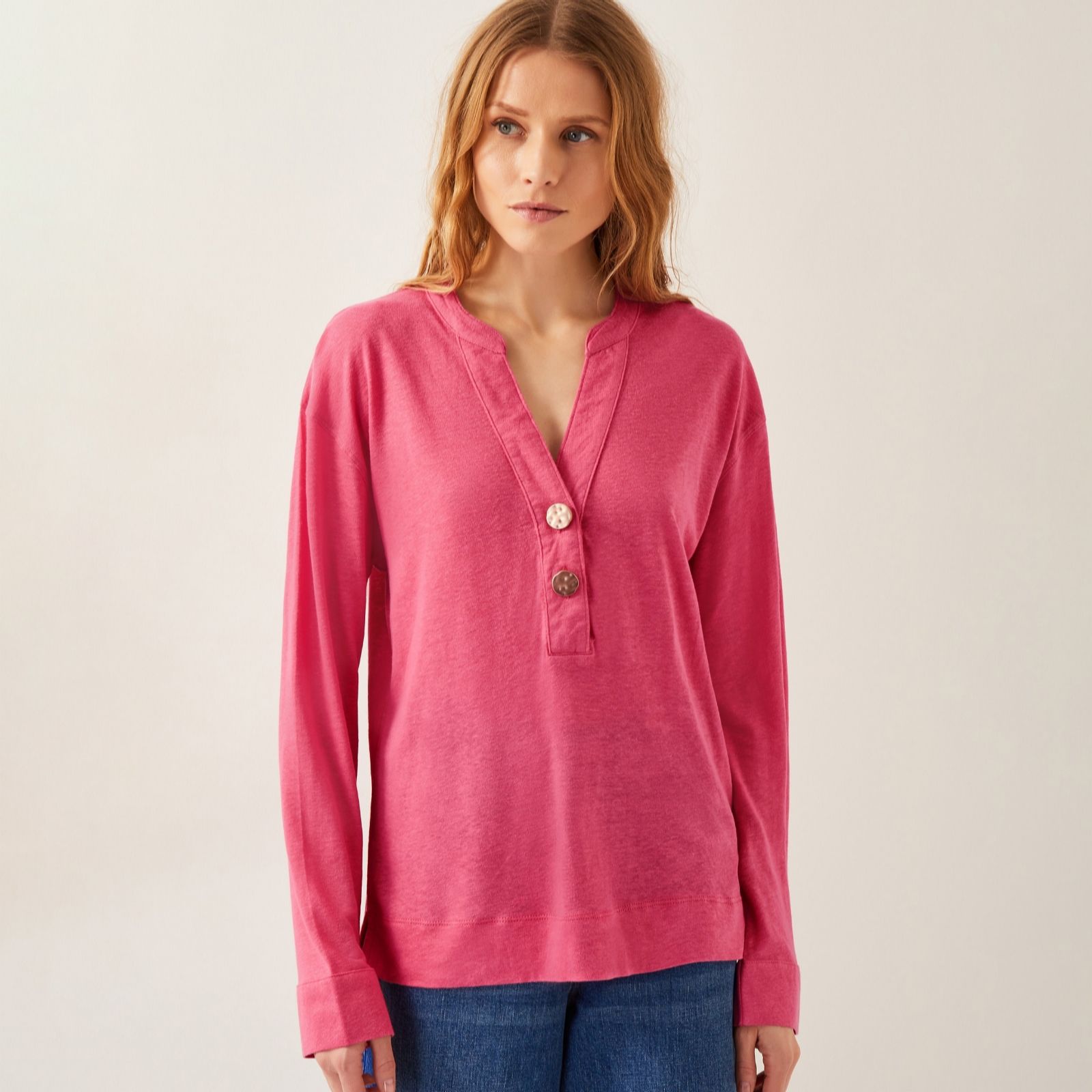Monsoon Pink Asher Linen Blend Top