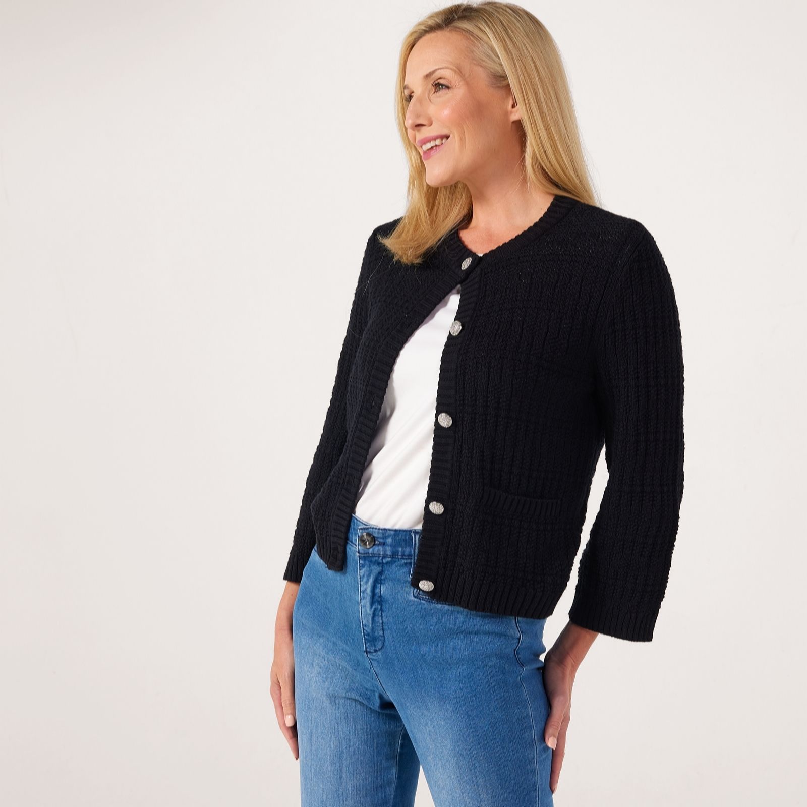 Jdy Women's Black Janne Button Detail Knitted Cardigan