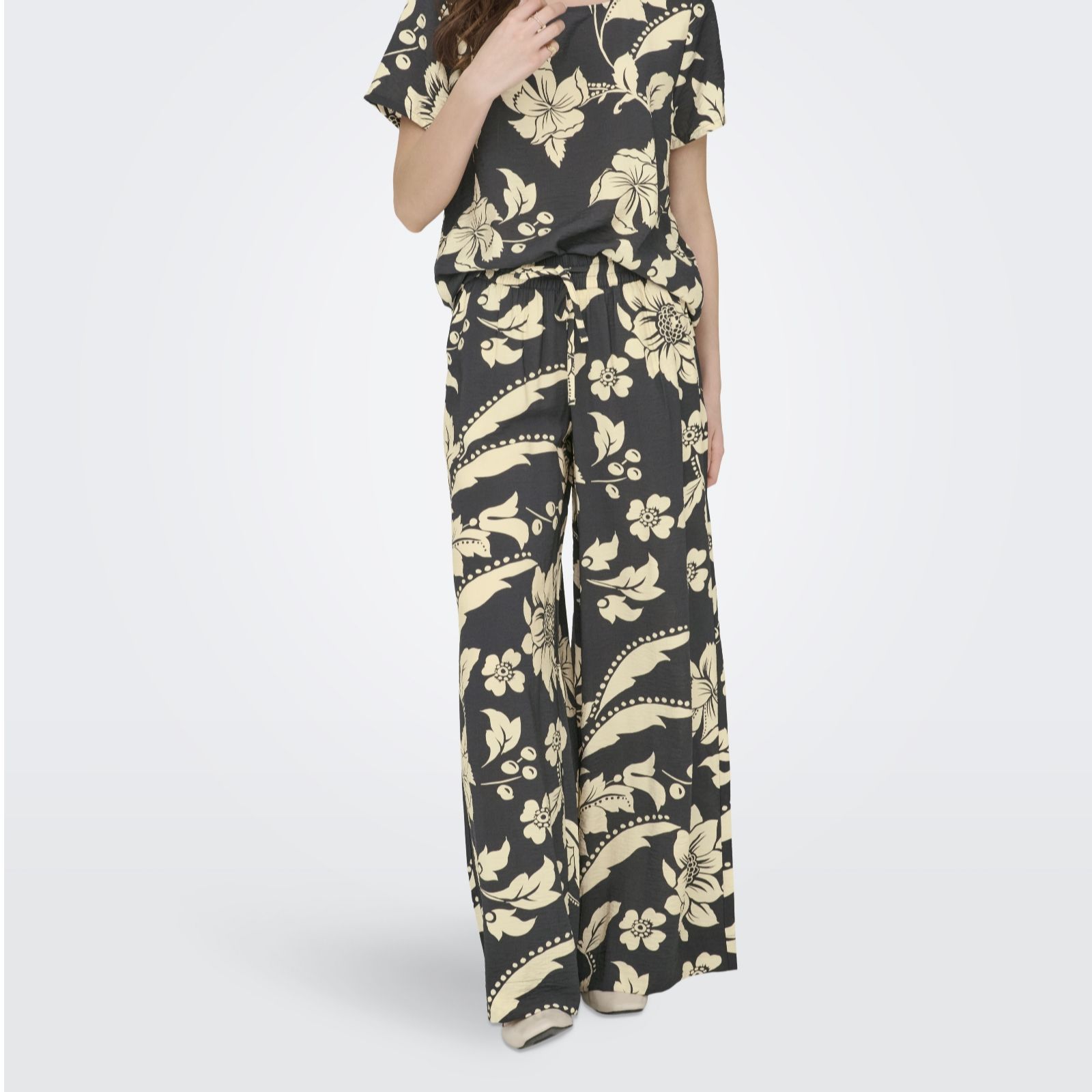 Jdy Cream,Blue Troya Printed Palazzo Trouser